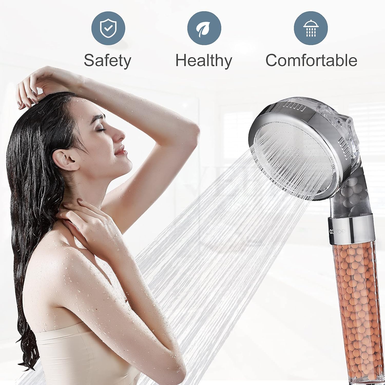 Detalle de Cobbe high pressure filtration hand shower with 3 spray modes