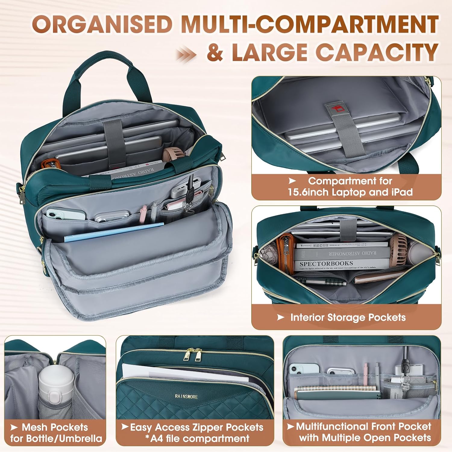 Detalle de RAINSMORE Laptop Bag for Women 15.6 Inch: Practical, Professional Briefcase for Work and Travel