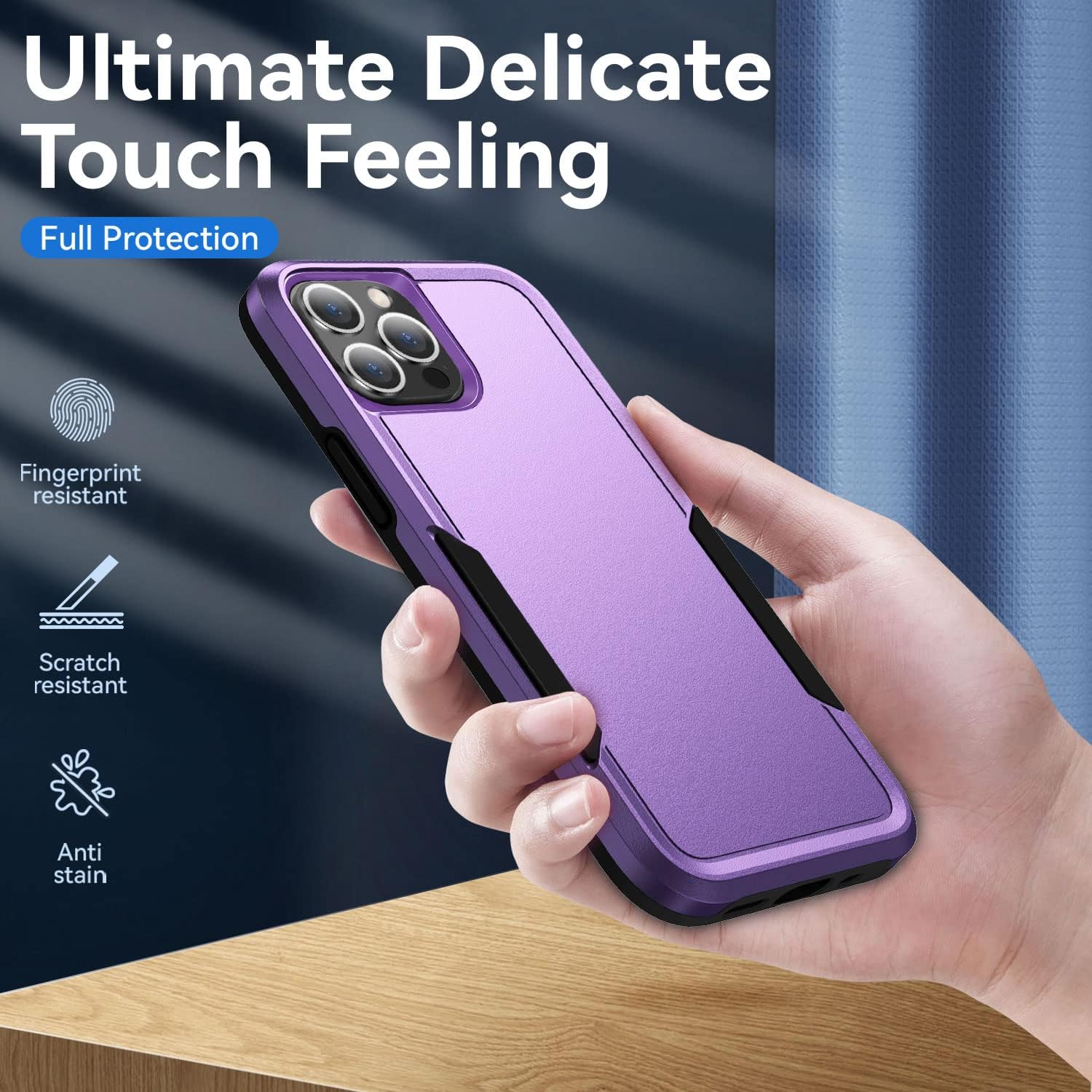 Detalle de Warsia iPhone 12/12 Pro Case with HD Screen Protector – Purple, Military Grade