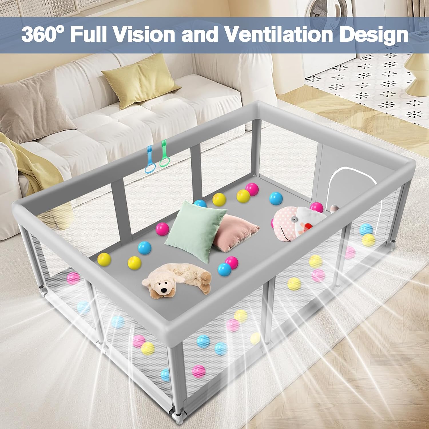 Detalle de Large Baby Playpen for Babies and Toddlers — 74×50 Inches, Indoor & Outdoor Safe Play Yard