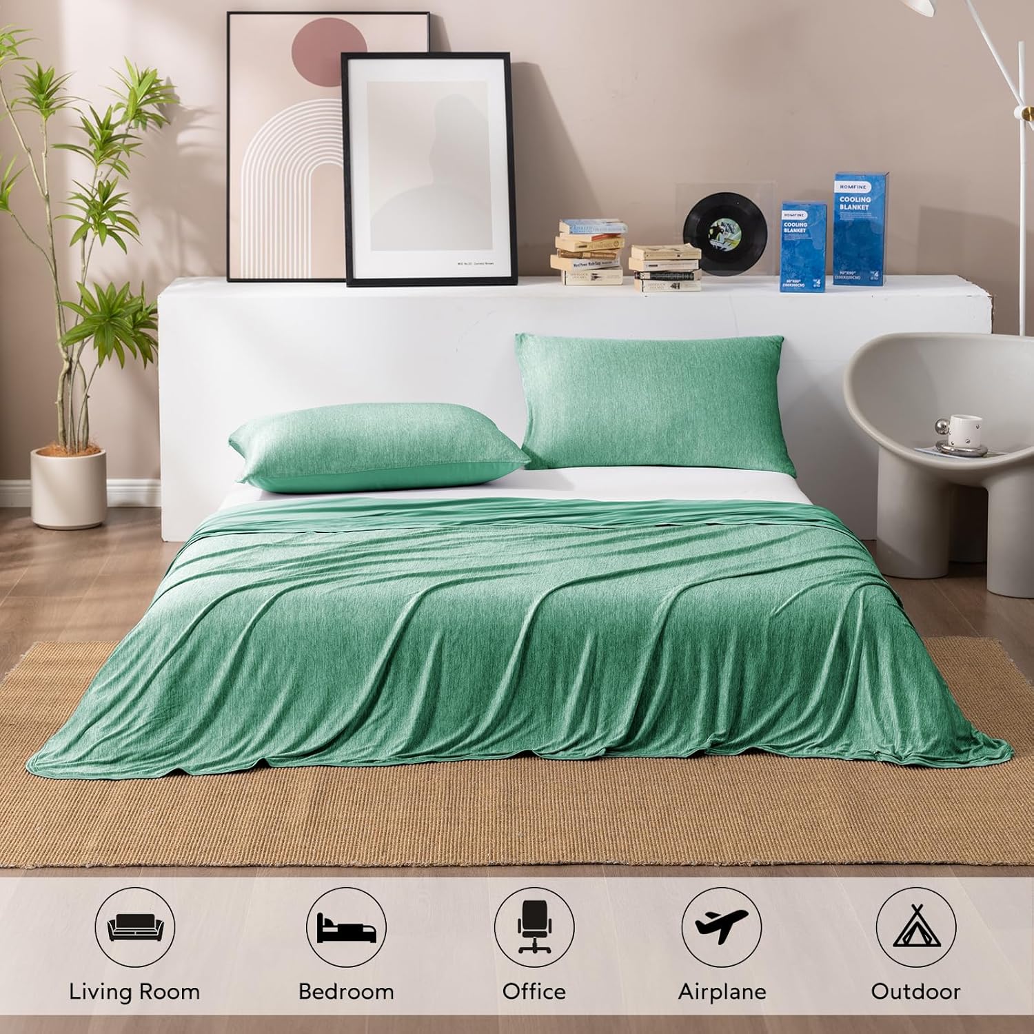 Thumbnail 4 de HOMFINE Cooling Blanket for Hot Sleepers – 90 x 90 inches, Green