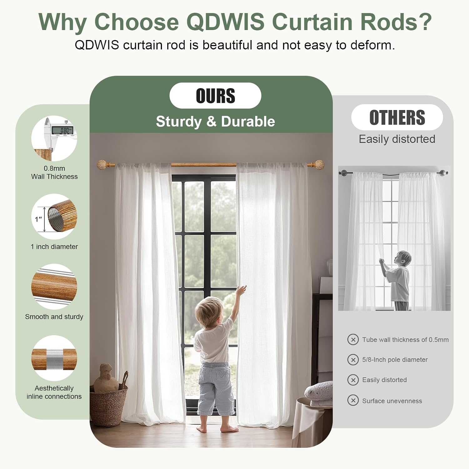 Thumbnail 3 de QDWIS Wood Curtain Rods 36-88''