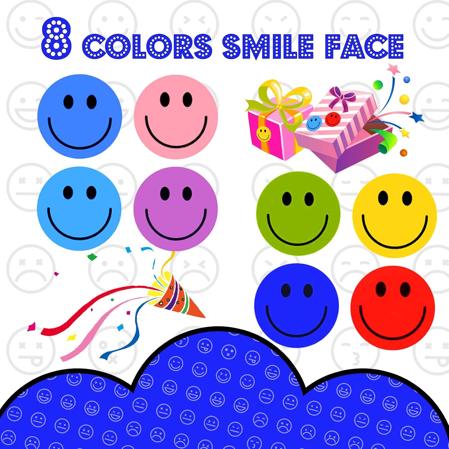 Detalle de Eideos C01023 Smiley Face Stickers, 1-Inch Paper Rolls, 8 Colors