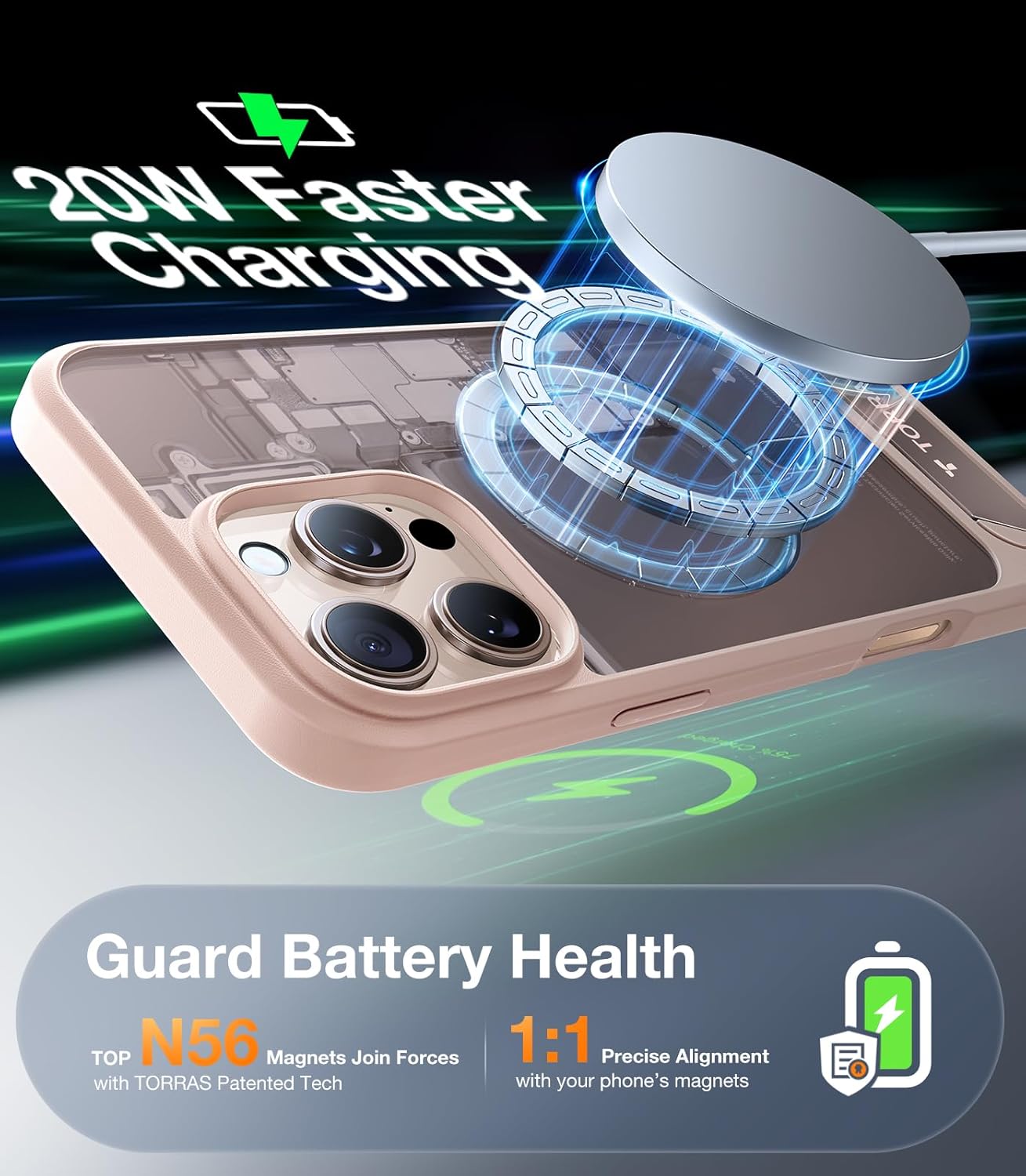 Thumbnail 2 de TORRAS for iPhone 16 Pro Max Case with titanium stand, 25W wireless charging & 19N magnetic hold (Rose Gold)