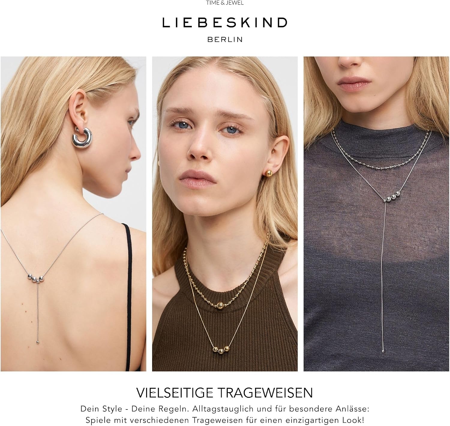 Detalle de Liebeskind Berlin Halskette aus Edelstahl – 42 cm, rosé IP poliert, Slider-Verschluss