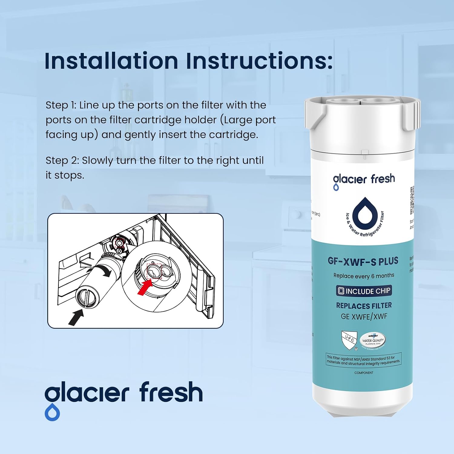 Thumbnail 5 de GLACIER FRESH GF-XWF-S XWFE Refrigerator Water Filter, 3-Pack with Chip