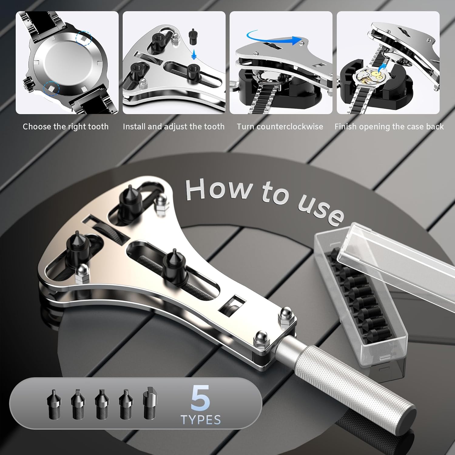 Detalle de JOREST Watch Repair Kit (2025) – Comprehensive tool set for battery, strap adjustments and case back opening