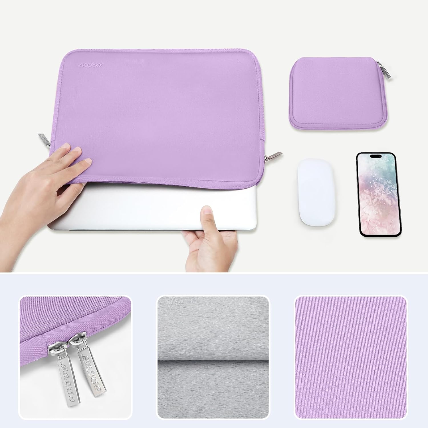 Thumbnail 3 de MOSISO Laptop Case 16 inch: Neoprene Sleeve with Small Pouch in Purple