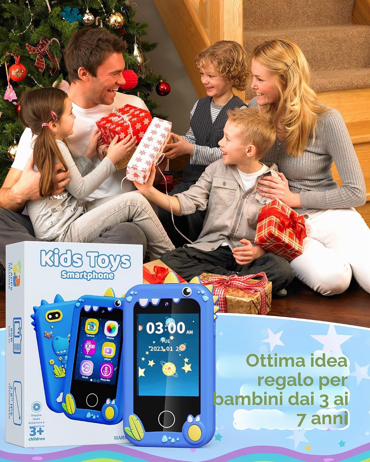 Detalle de Telefono Giocattolo per Bambini con Fotocamere, Musica e Giochi di Puzzle – Dino Theme 3–8 anni