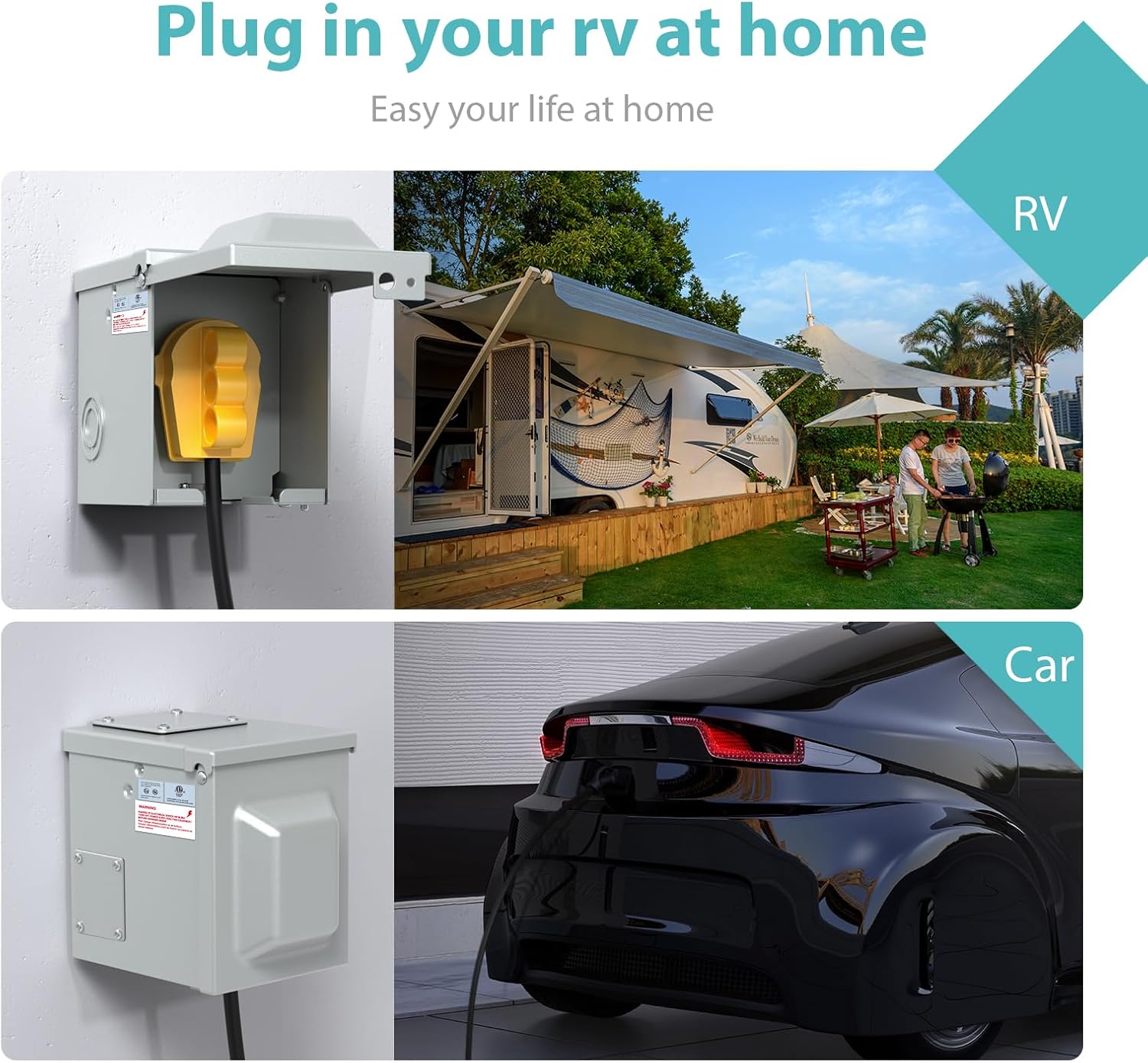Detalle 1 de WEBANG RM50DFPB 50-Amp RV Power Outlet Box, Lockable, Weatherproof NEMA 14-50R