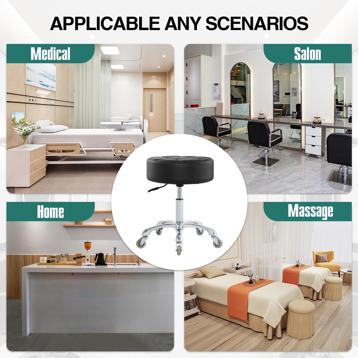 Detalle 2 de Ainilaily Rolling Stool 19.8–25 in