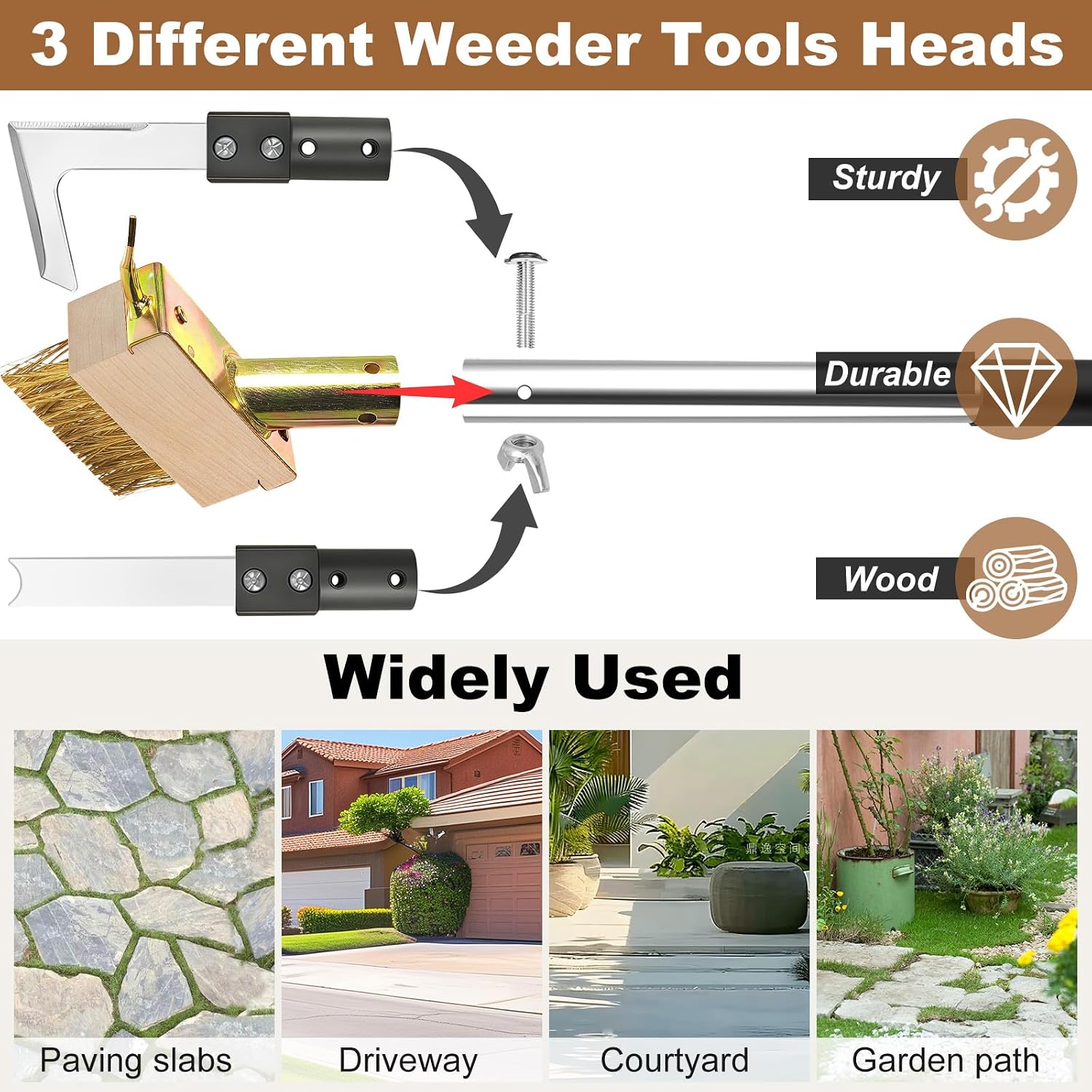 Detalle de Patio Weed Remover Tool: 160 cm Long-Handled 3-in-1 Weeder Set