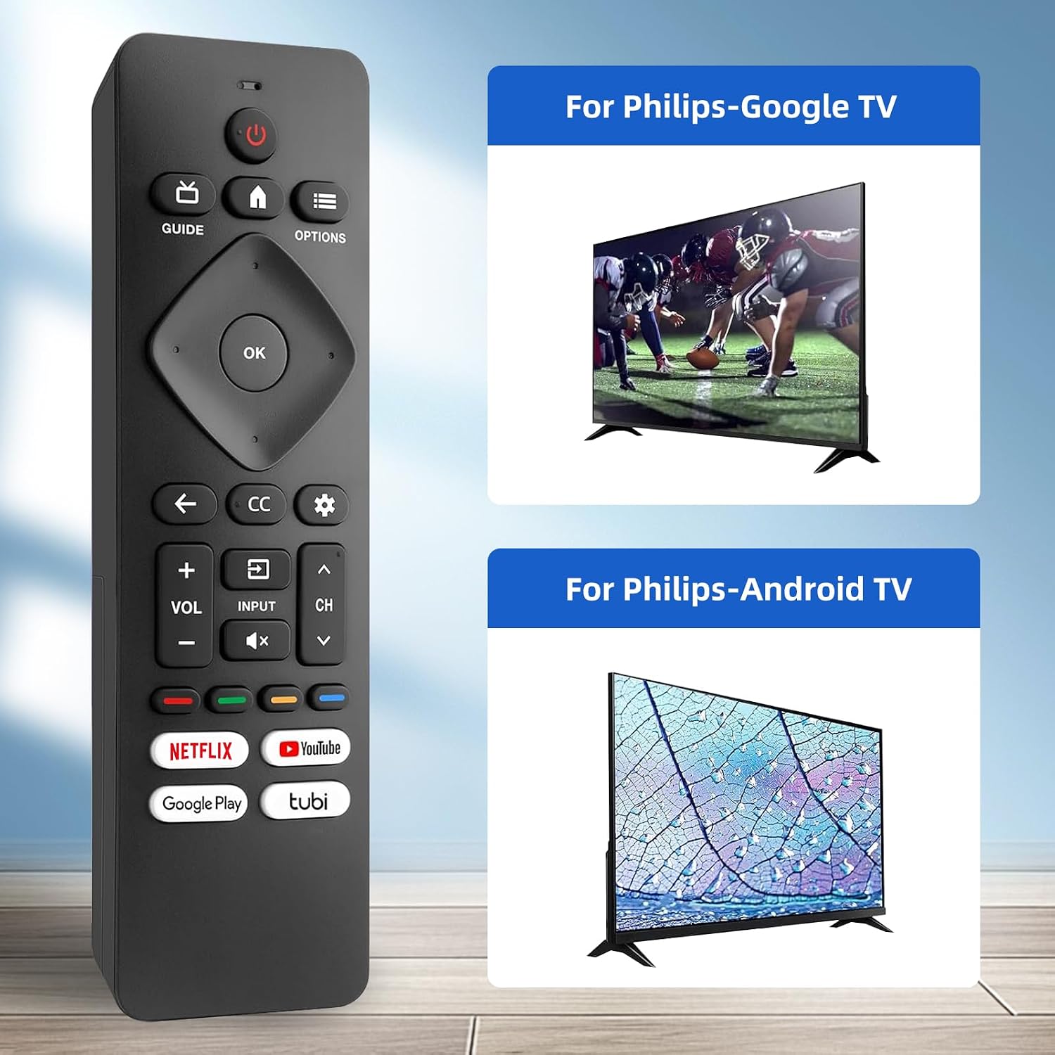 Detalle de BUXQE philp-1 Universal Remote for Philips Smart TVs, Infrared, 4 App Shortcuts