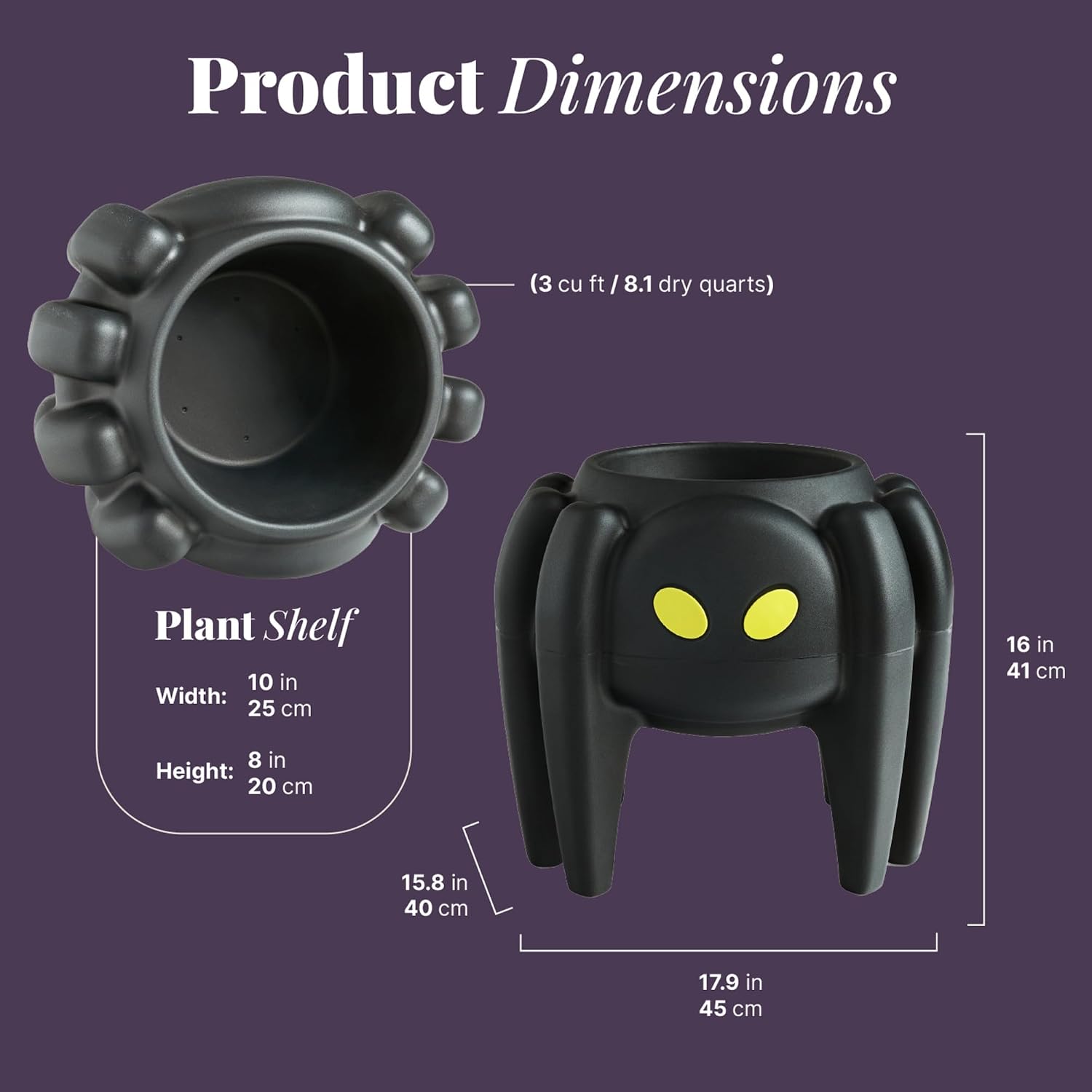 Detalle 1 de Step2 564299 Spooky Spider Planter, Black Halloween Decor with Glow-in-the-Dark Eyes