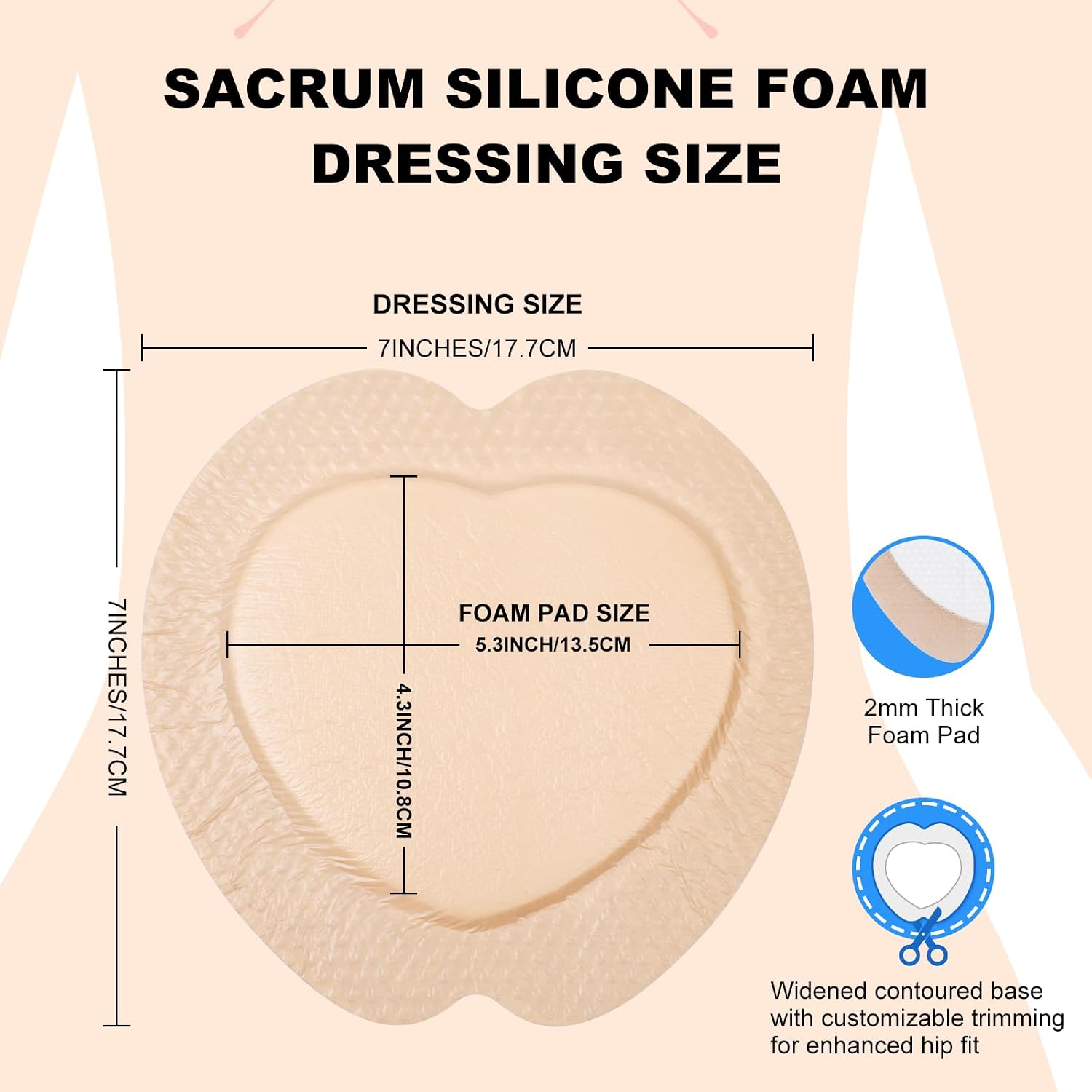 Detalle de ZMZPA 7 x 7-Inch Sacral Silicone Foam Dressing with Border, 40 Count