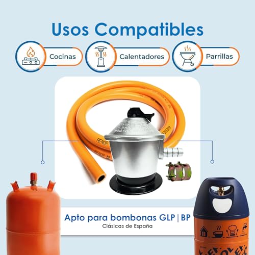 Detalle 2 de Cia&Co Kit Regulador Gas Butano 30 mbar + Manguera 1,5 m + Abrazaderas (Classic - 1,5 m)