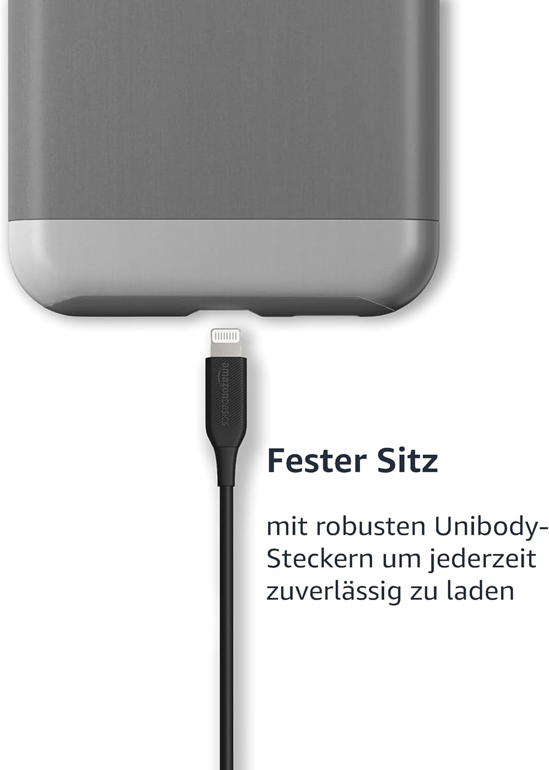 Detalle 2 de Amazon Basics Lightning-auf-USB-A Kabel, MFi-zertifiziert, 0,9 m, 2er-Pack – Schwarz