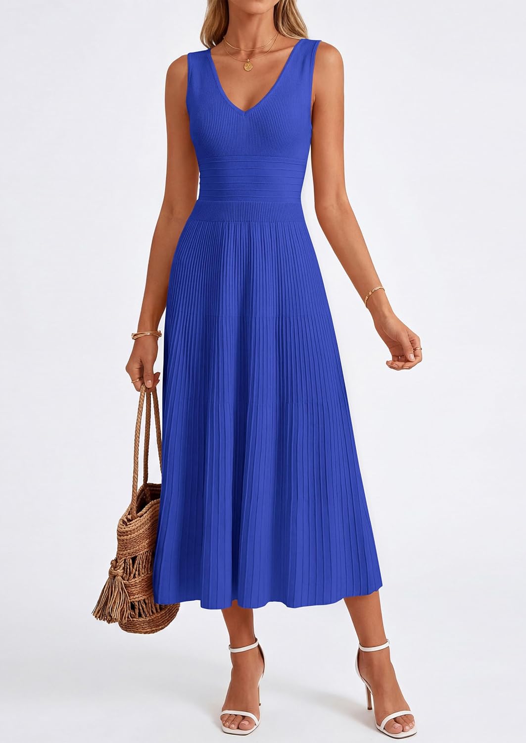 Thumbnail 6 de PRETTYGARDEN Summer Dresses for Women 2026: Pleated Midi V-Neck Sleeveless Dress