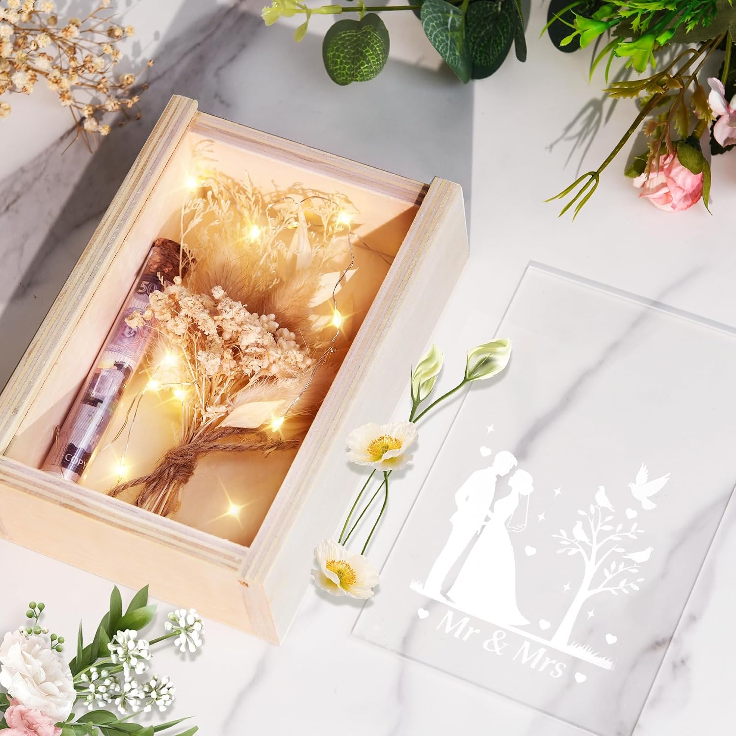 Detalle 1 de Hochzeitsgeschenke Holz Geldbox Mr. & Mrs