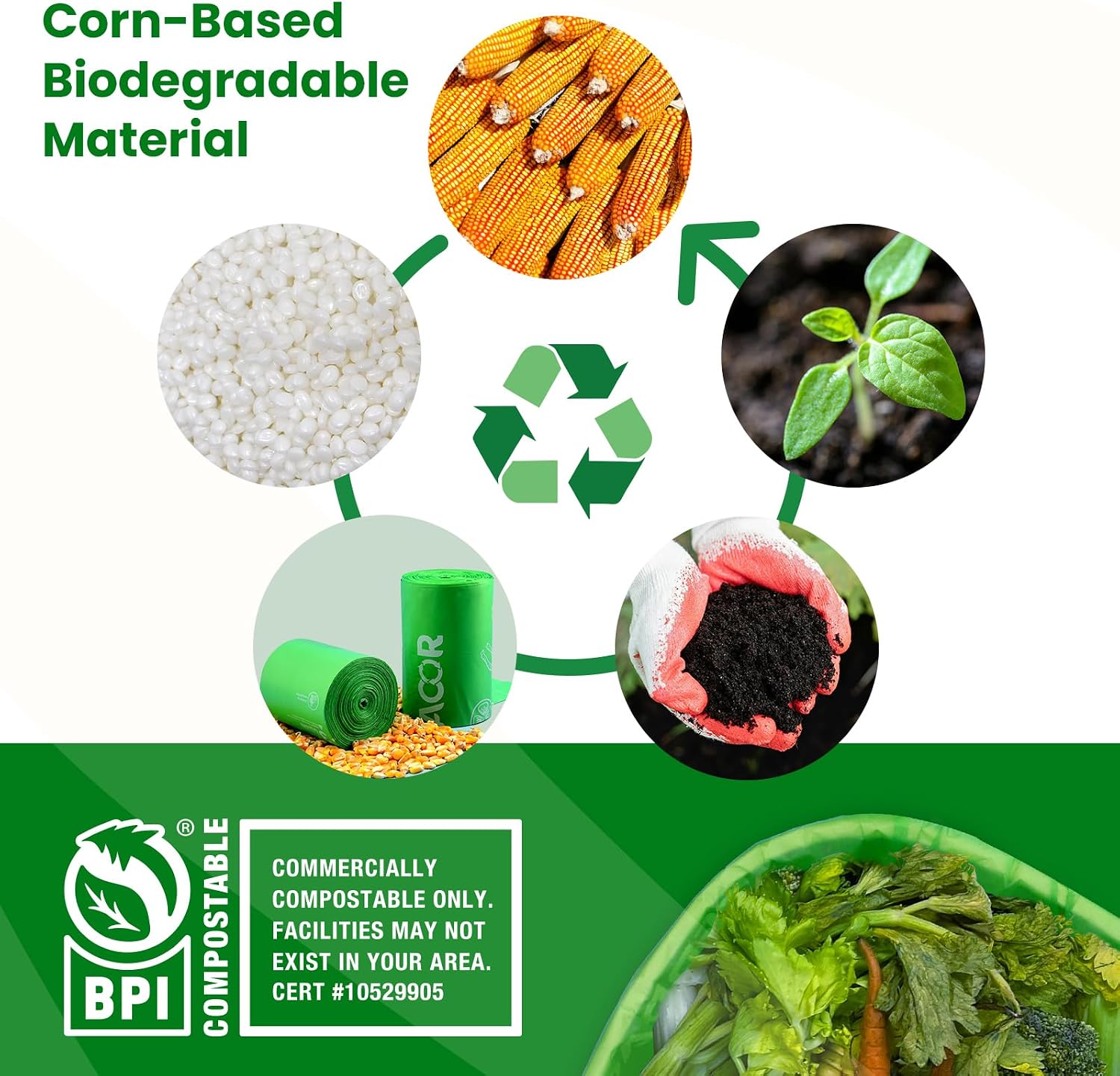 Thumbnail 6 de TERRACOR 3-Gallon Compost Bags with Handle Tie, 100 Count (Pack of 2) – BPI & ASTM D6400 Certified