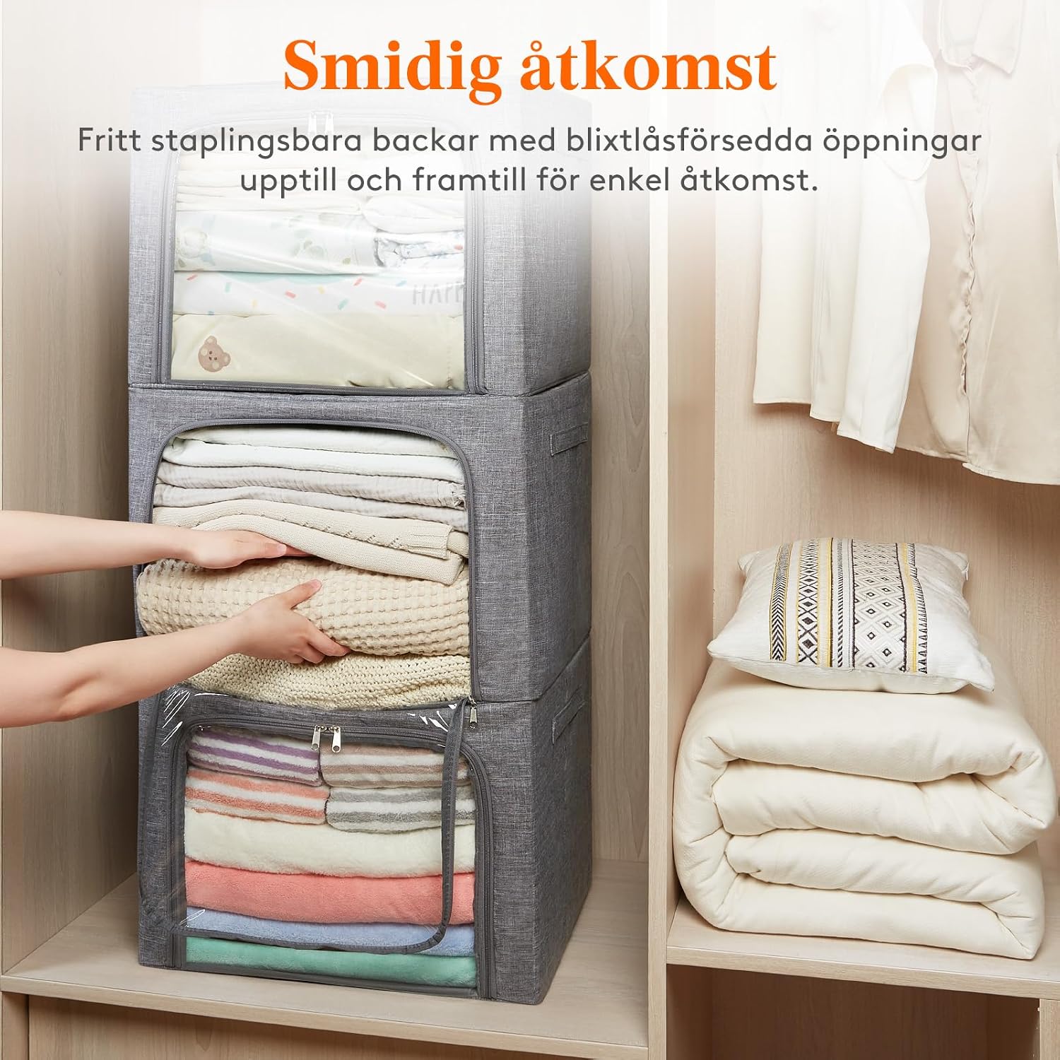 Detalle de Lifewit 23224 klädförvaringslådor med metallram, 75 liter, 3-pack