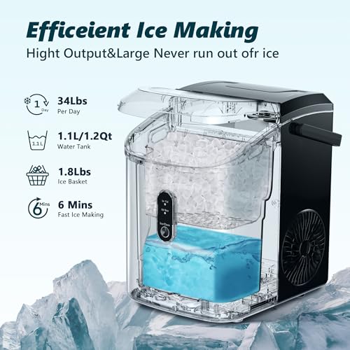 Detalle de EUHOMY Nugget Ice Maker: Chewable Pellet Ice on the Countertop
