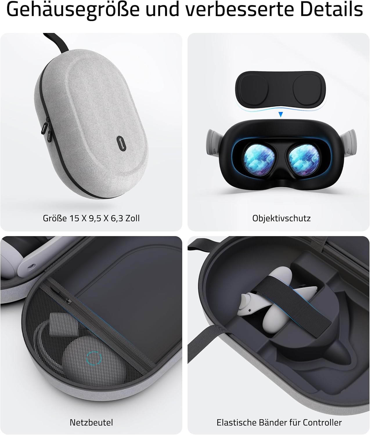 Detalle de Syntech Groß Tragetasche für Meta Quest 3S/3/2/Pro & Pico 4 (Zubehör-Set nicht enthalten) – Grau