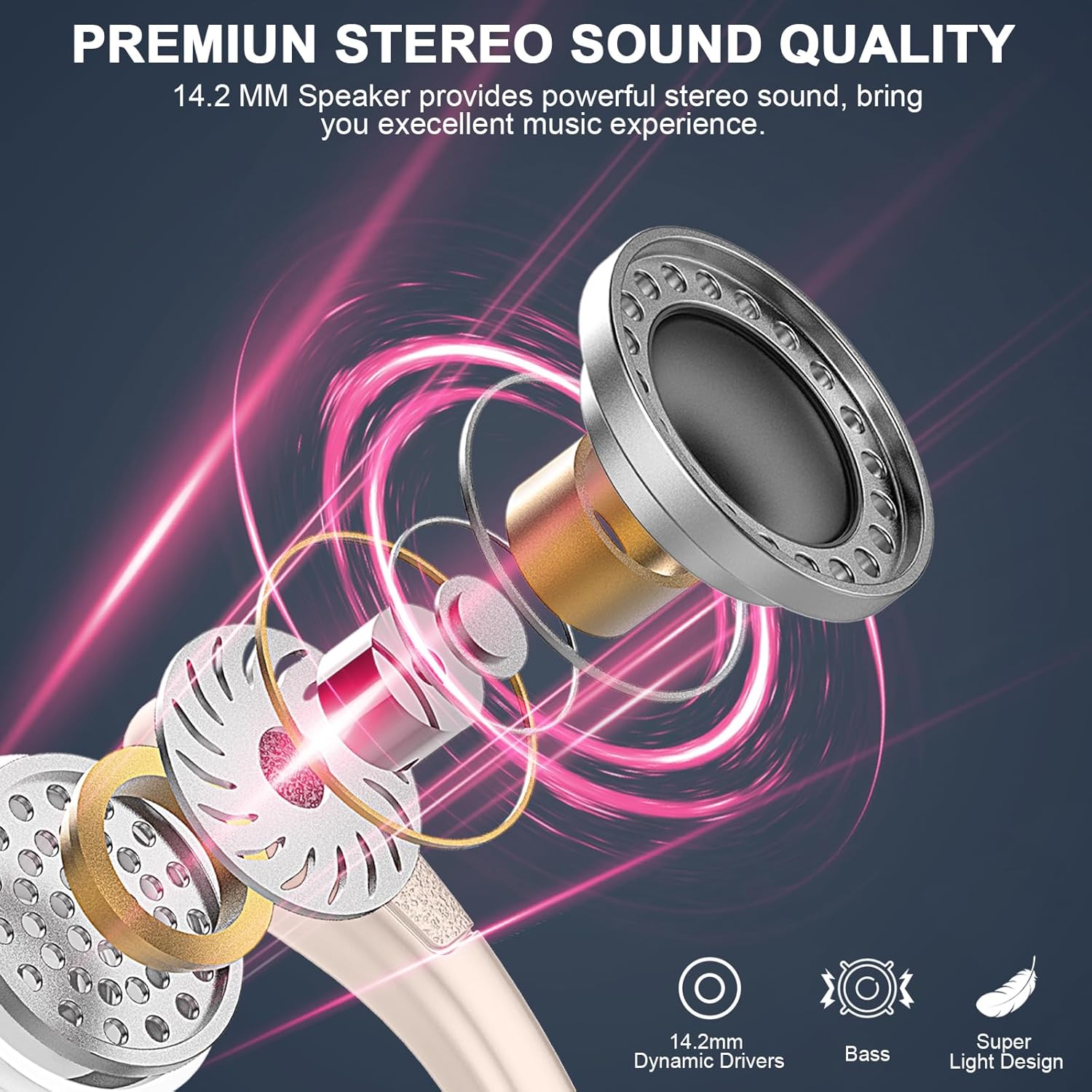 Thumbnail 1 de Wireless Earbud (Rosegold) — 75H Bluetooth 5.4, IP7 Waterproof, ENC Mic, 3D Bass, Earhooks