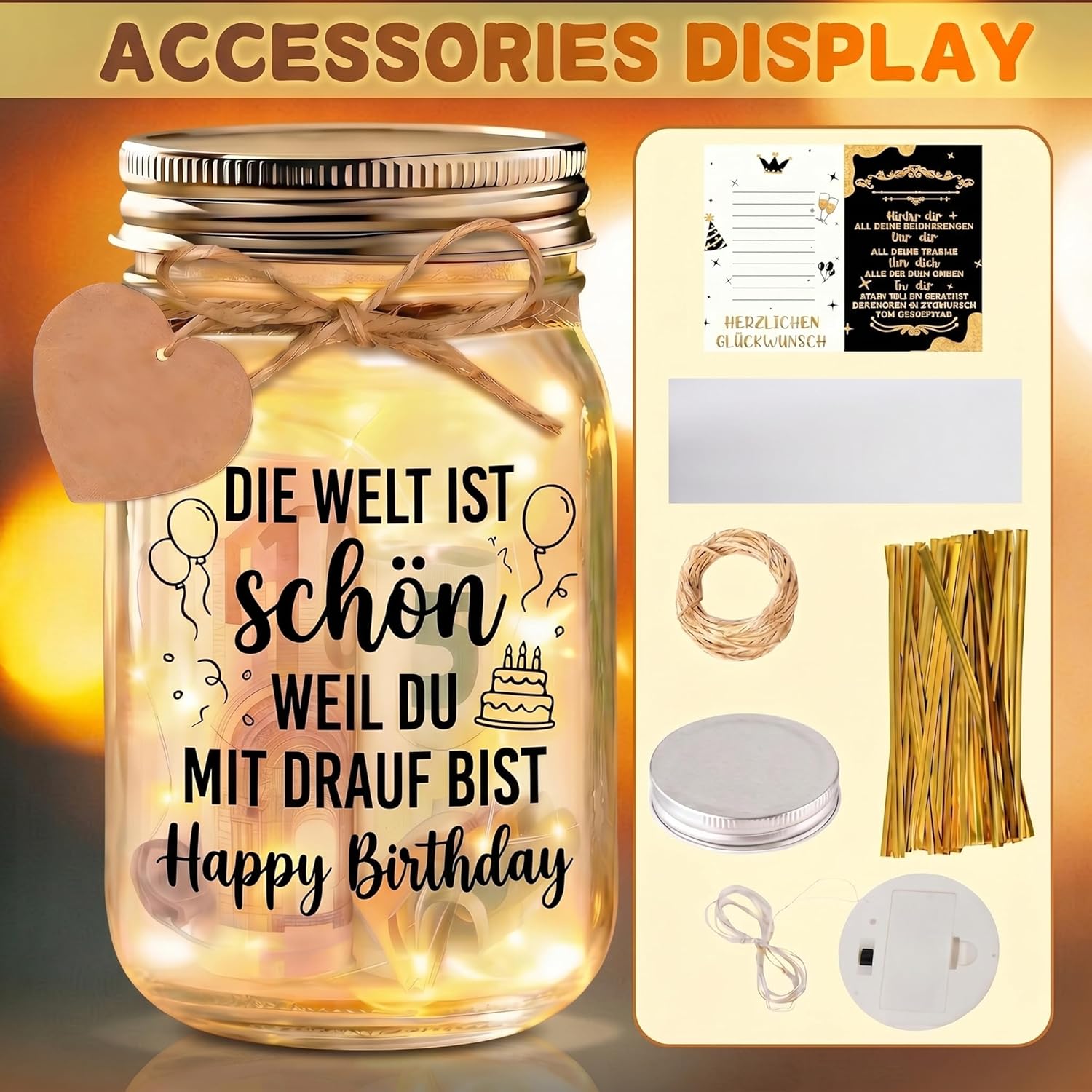 Thumbnail 1 de Johiux Geburtstag Geschenkset – Happy Birthday LED-Flaschenlicht mit Biene und Karte