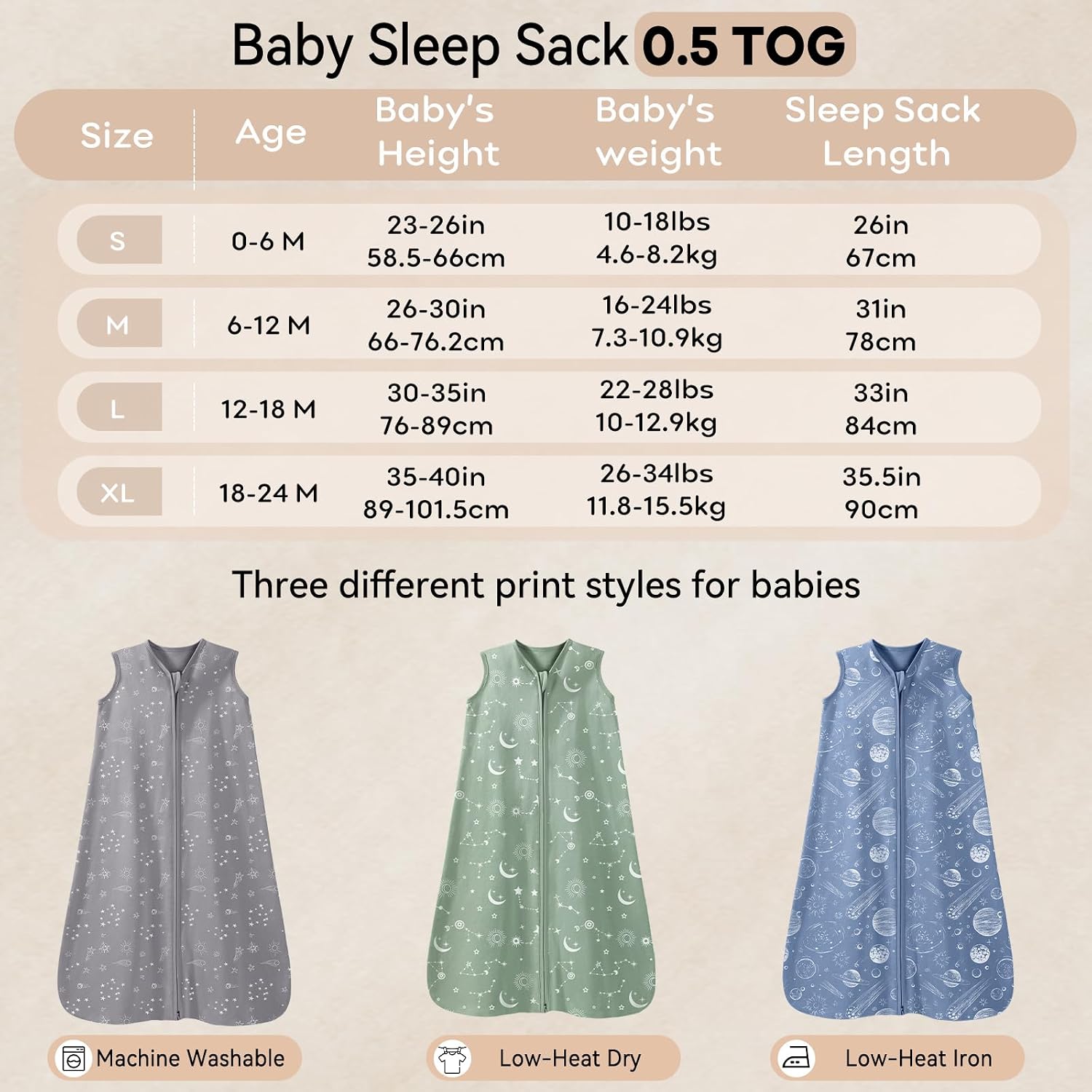 Detalle de Unnivoll Baby-Sommerschlafsack 3er Pack 0,5 Tog – 100% Baumwolle, 67 cm