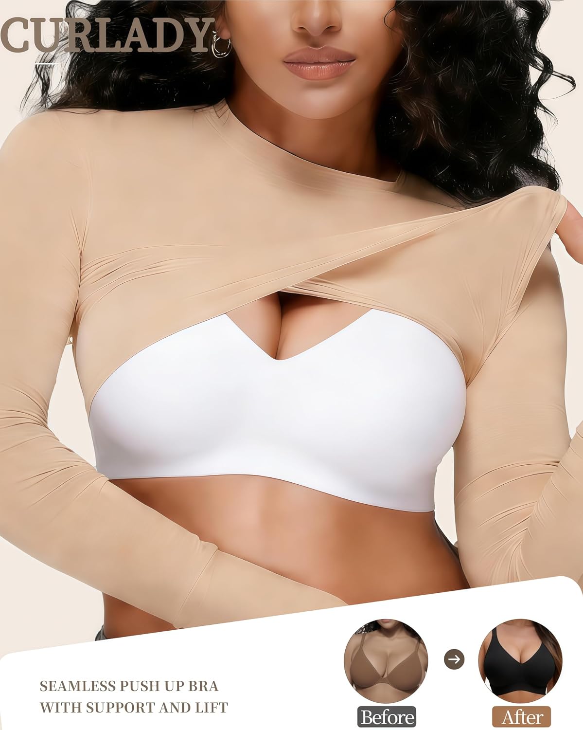Detalle de Curlady Wireless Seamless Push Up Jelly Bra for Women – Full Coverage, No Underwire