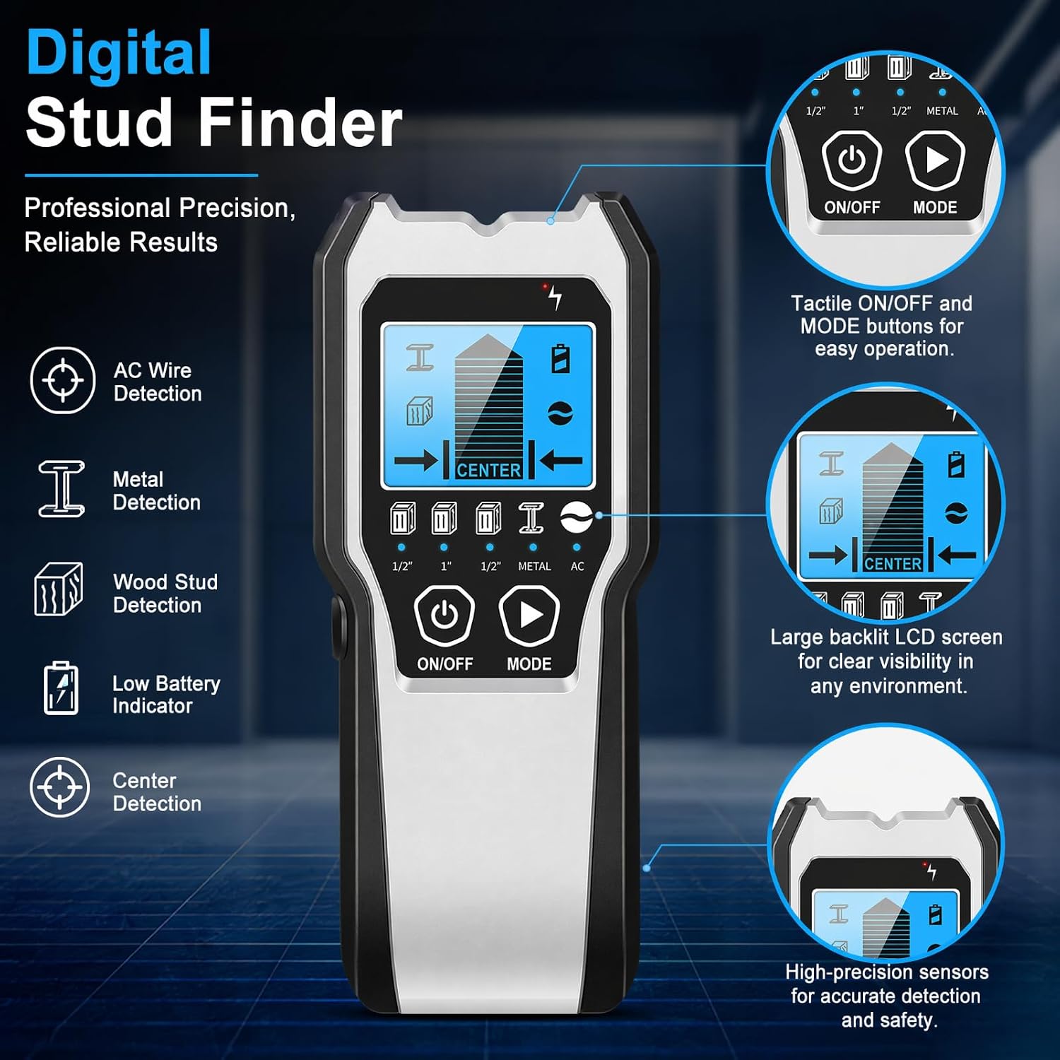 Thumbnail 6 de Upgraded FOLAI TH550 Stud Finder Wall Scanner – 5 in 1 Detector with LCD Display