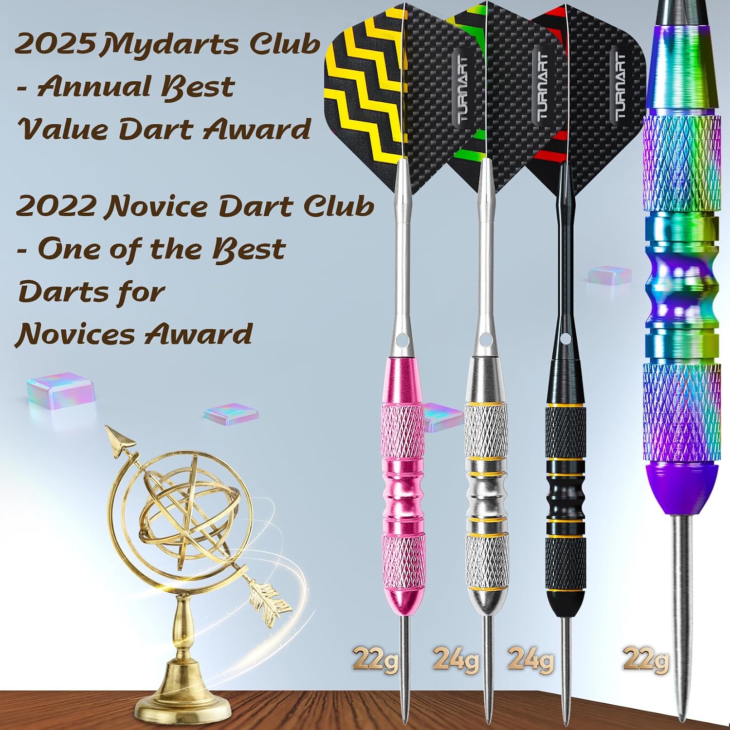 Detalle de Turnart 12 Pack Steel Tip Darts Set with Case (Metal darts, aluminium shafts, extra flights)