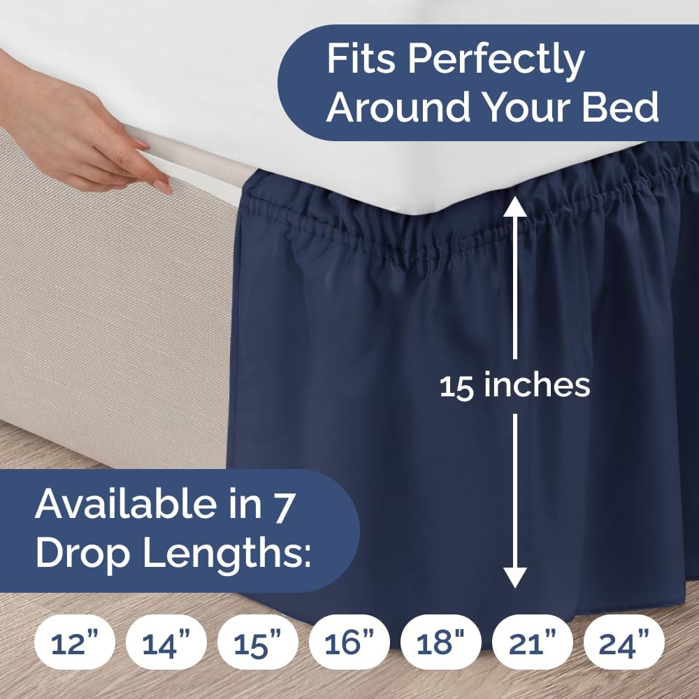 Thumbnail 3 de Wrap Around Dust Ruffle Bed Skirt (Navy Blue) for Queen Beds with 15 Inch Drop