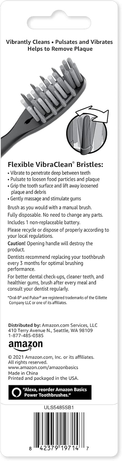 Thumbnail 1 de Amazon Basics Adult Soft Bristle Electric Toothbrush (2-Pack) with Pulsing Deep Cleaning