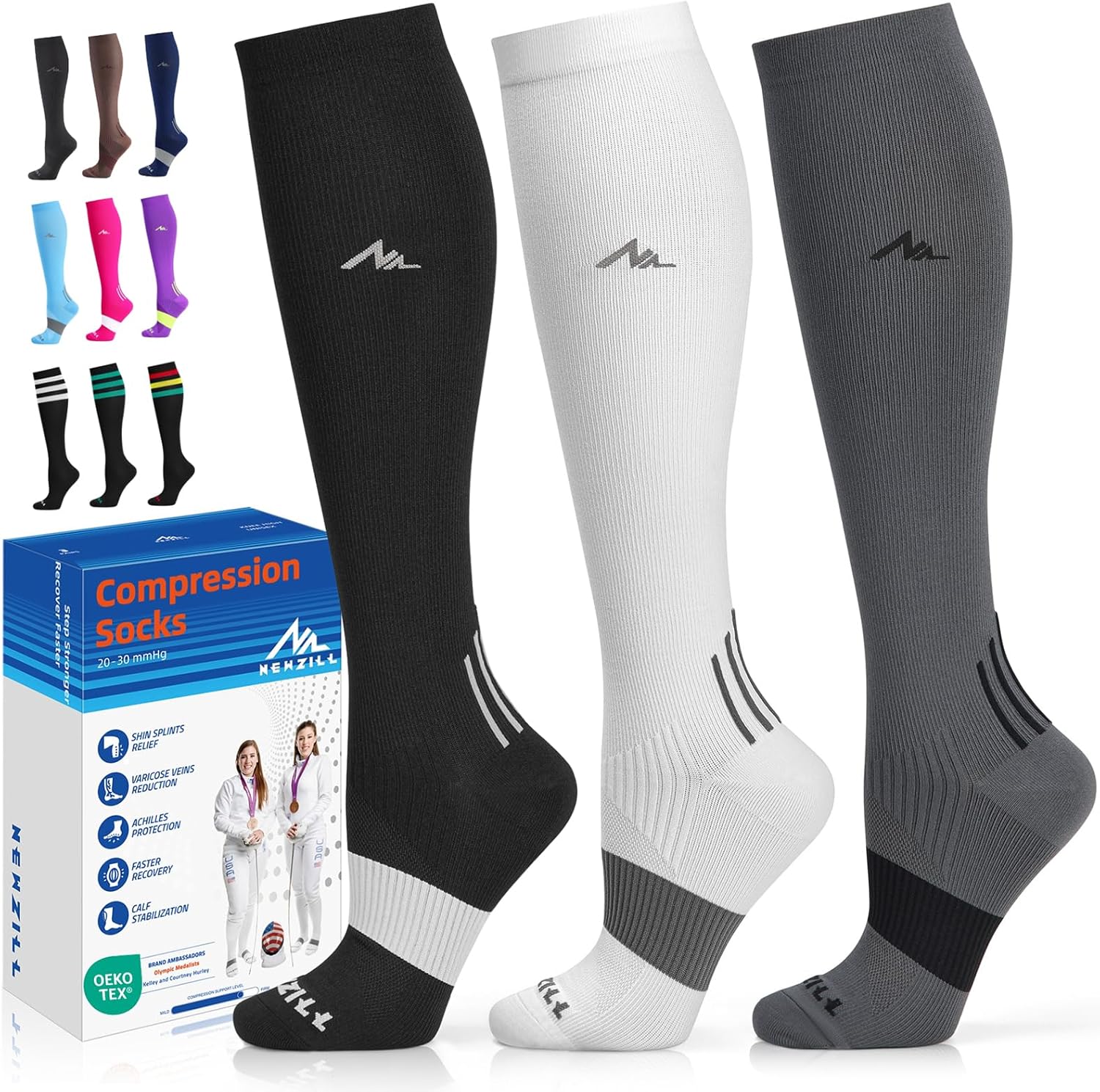 Detalle de NEWZILL Medical Compression Socks for Women & Men – 20-30 mmHg Knee-High Support
