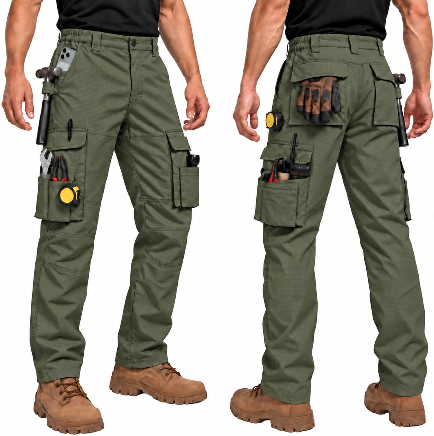 Thumbnail 6 de ZITY Men's Work Pants, 10-Pocket Water-Resistant Ripstop Cargo Pants