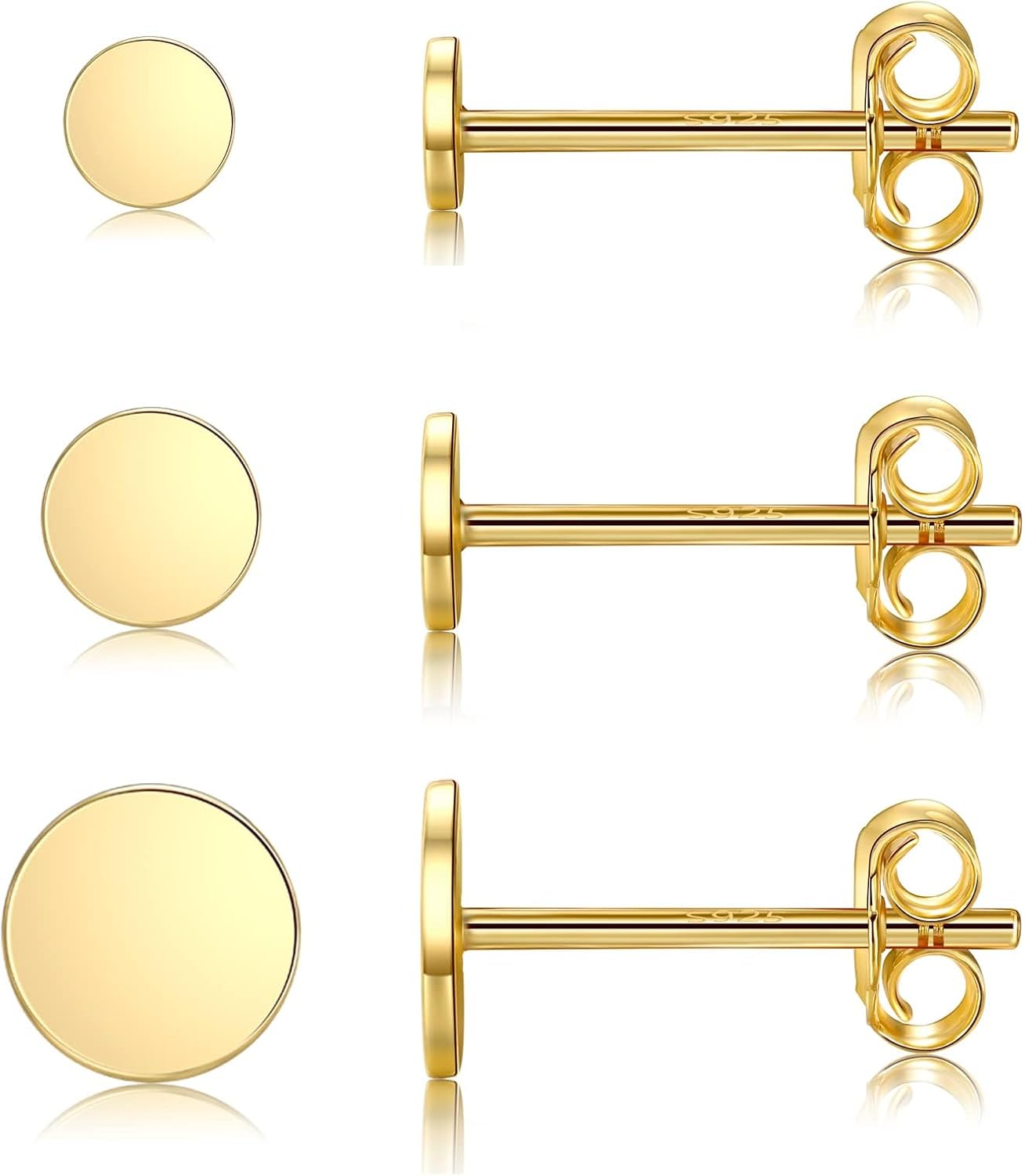 Detalle de MASOP Sterling Silber Ohrring Set 3/4/5 mm – Rundstecker aus 925er Silber, Goldüberzug