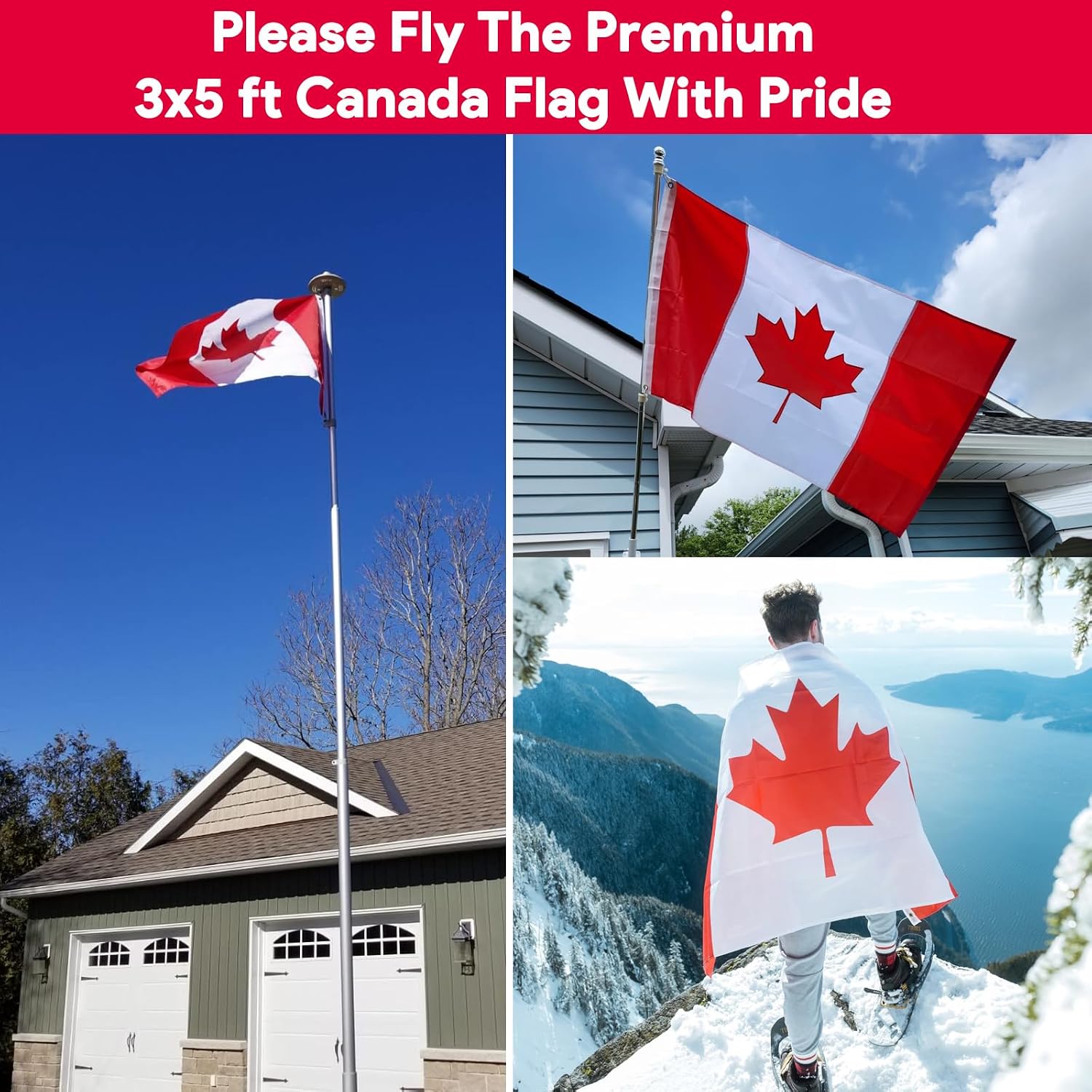 Thumbnail 6 de CGLEAM 3 x 5 ft Canadian Flag, 210D Oxford Nylon, Embroidered Maple Leaf