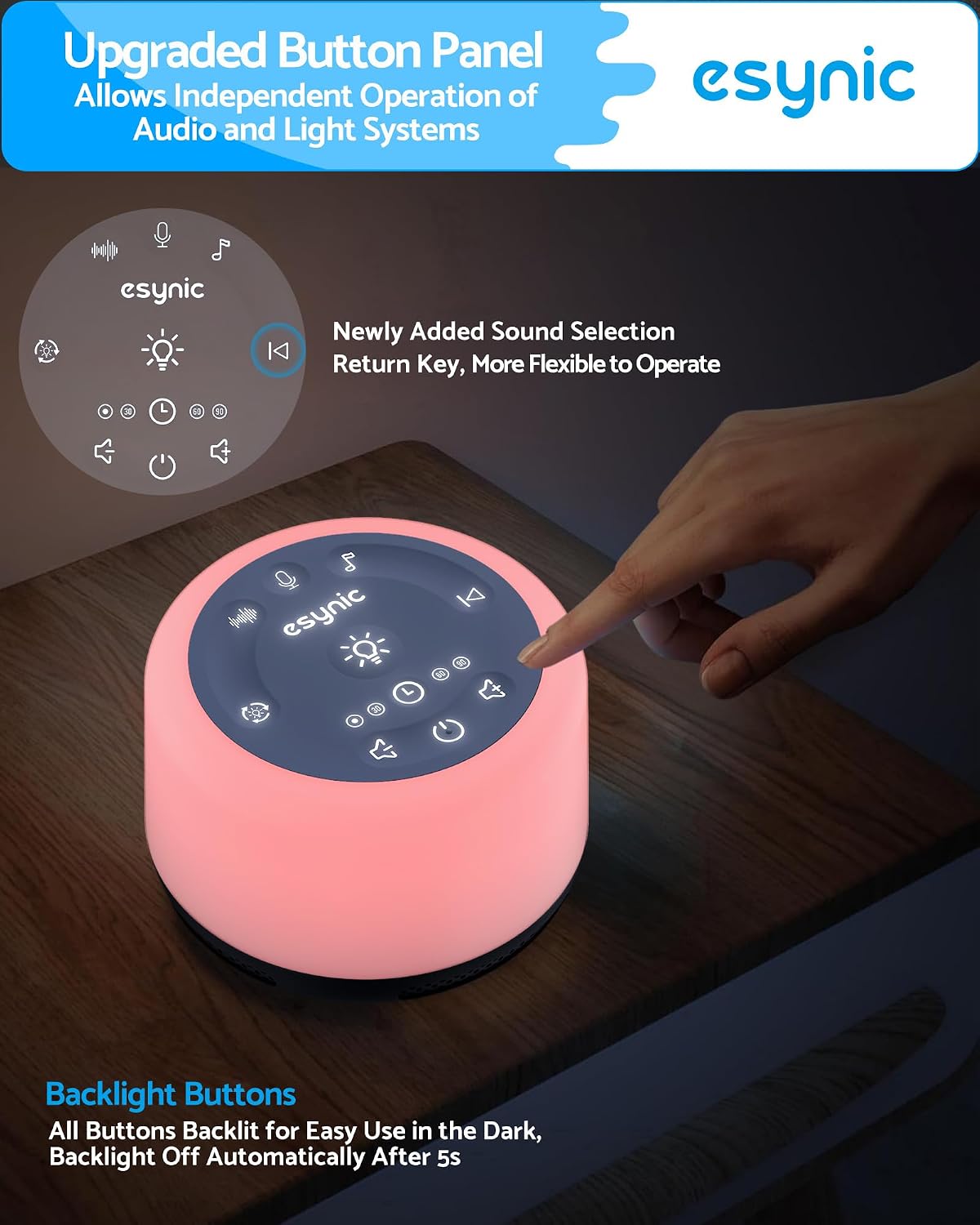 Detalle de eSynic ESYESY190a White Noise Machine with 30 Sounds and 7-Colour Light