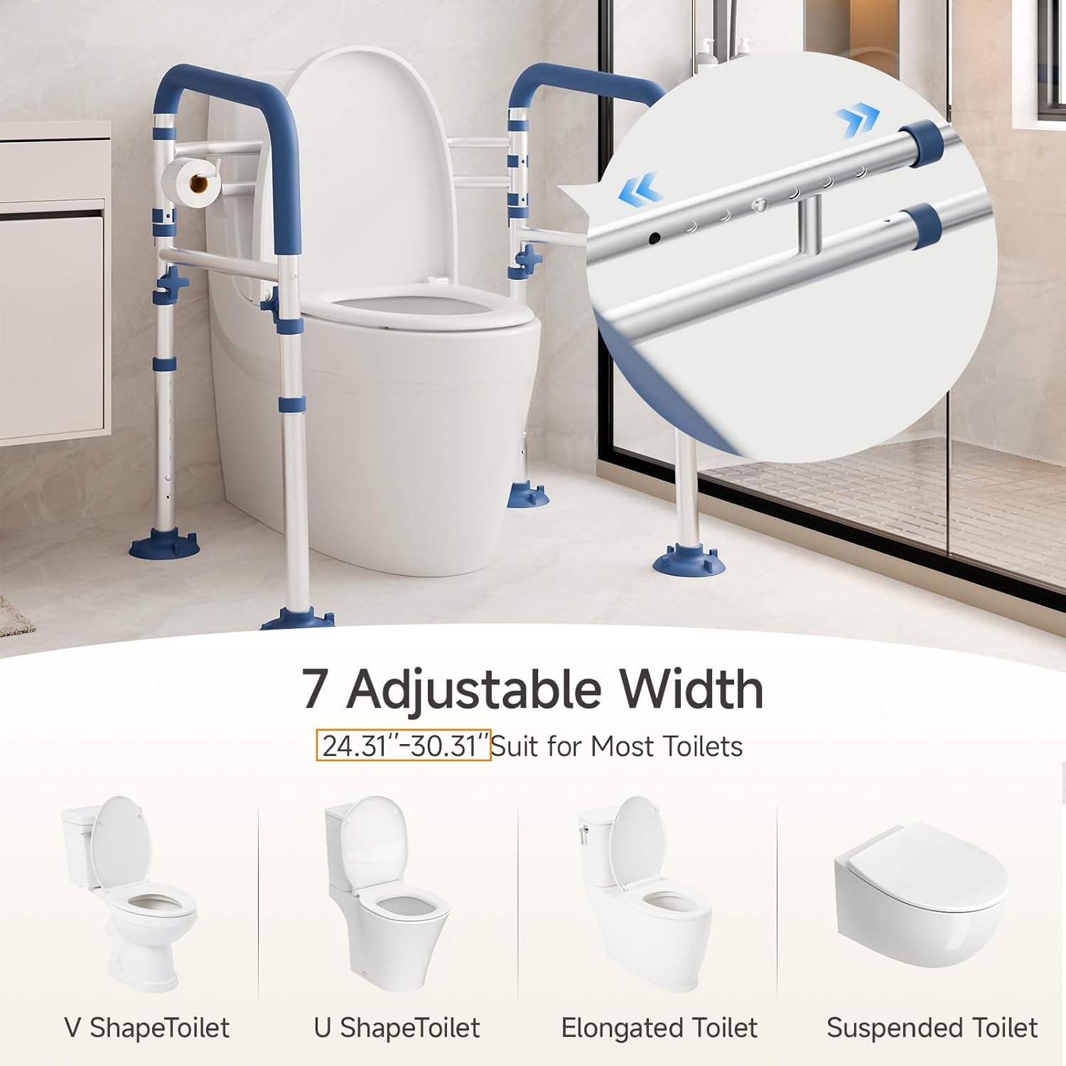 Detalle de Loyoda Toilet Safety Rails for Seniors: Height and Width Adjustable Frame with Foldable Design
