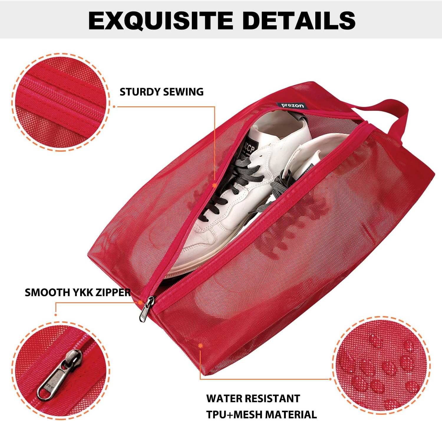 Detalle de Prezon sac à chaussures de voyage en maille TPU imperméable avec fermeture éclair YKK