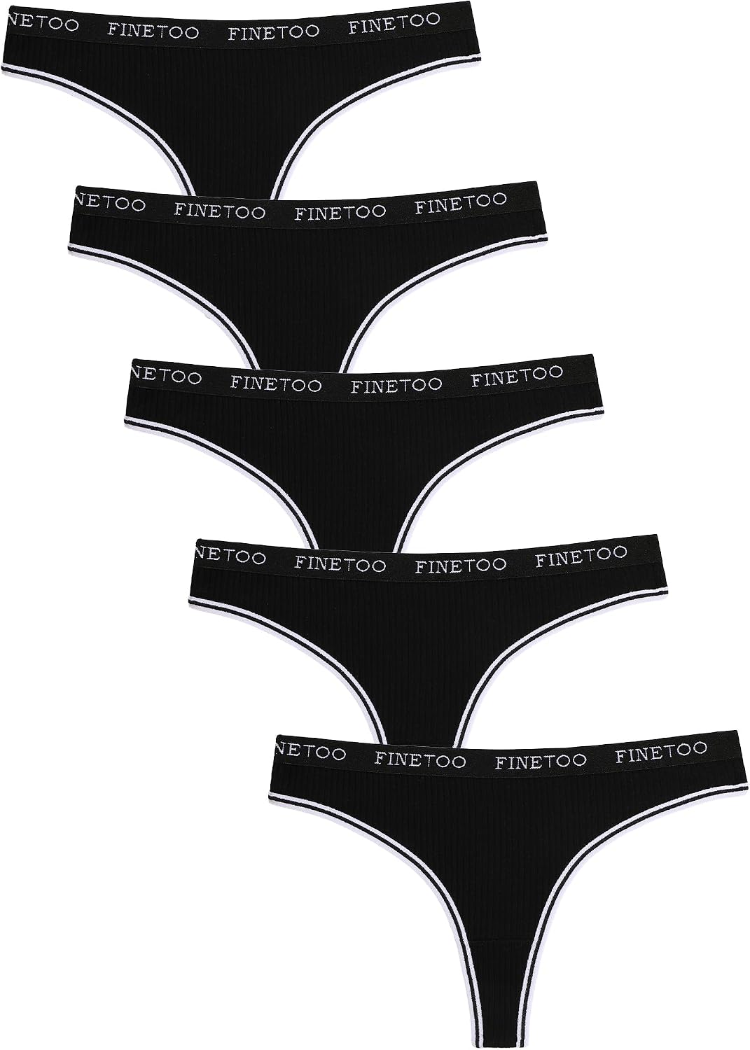 Detalle de FINETOO 5er Pack String Tanga für Damen aus Baumwolle mit niedrigem Bund und bunten Streifen (Sportbund)