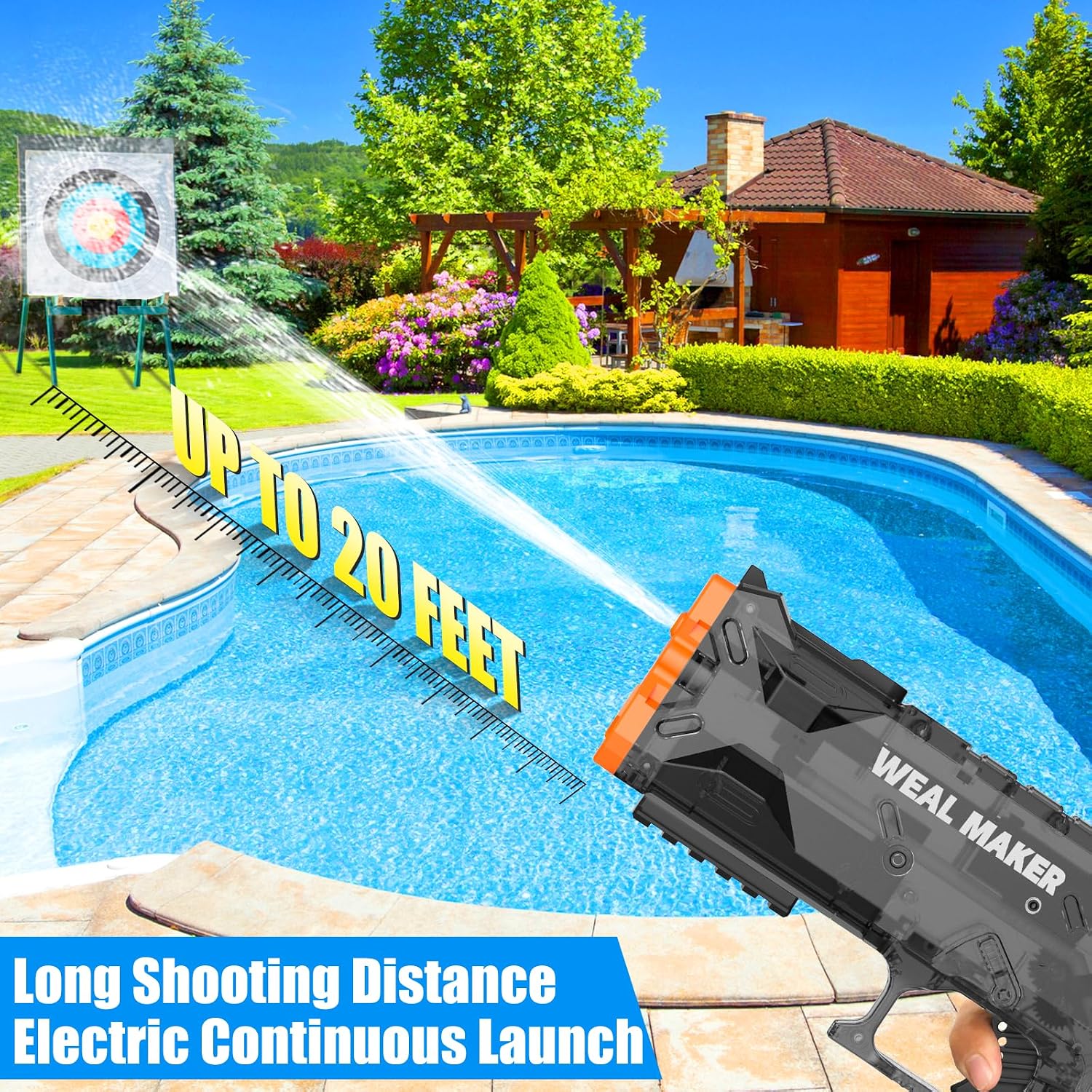 Thumbnail 3 de Electric Water Gun with USB Charging (Black+Red) – Transparent, IP67 Waterproof, 20ft Range