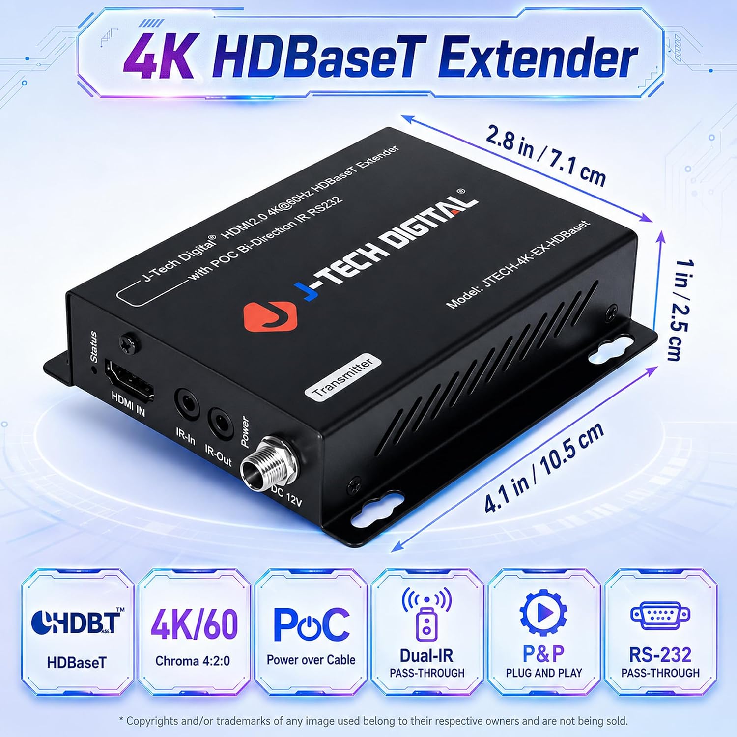 Detalle de J-Tech Digital 4K HDBaseT HDMI Extender Over Cat5e/6 Cable