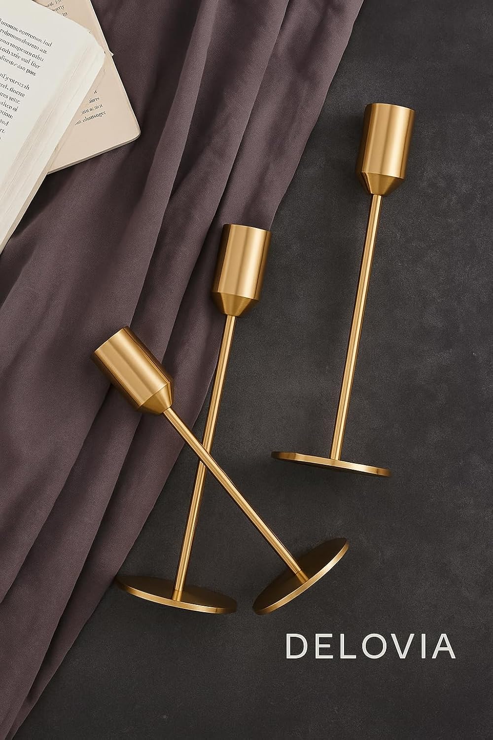 Thumbnail 6 de Alcohu 3er Set goldene Kerzenständer aus Metall für Stabkerzen (Ø 2,2 cm) – Vintage für Tisch & Kamin