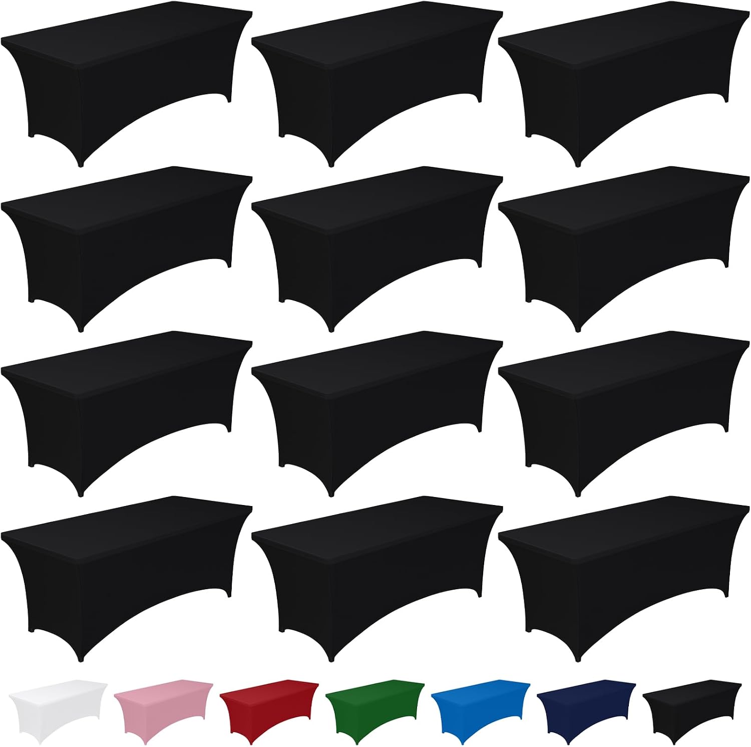 Detalle de Pureegg 6-Foot Black Spandex Tablecloths, Stretch-Fit, 12-Pack