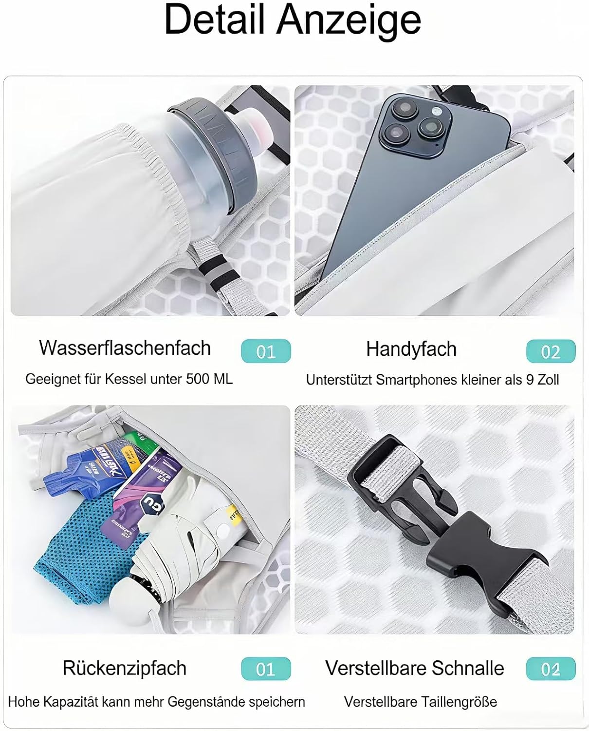 Detalle de MOLICRAIN Verstellbare Laufweste — Leichter 5-Liter-Trinkrucksack mit reflektierenden Streifen