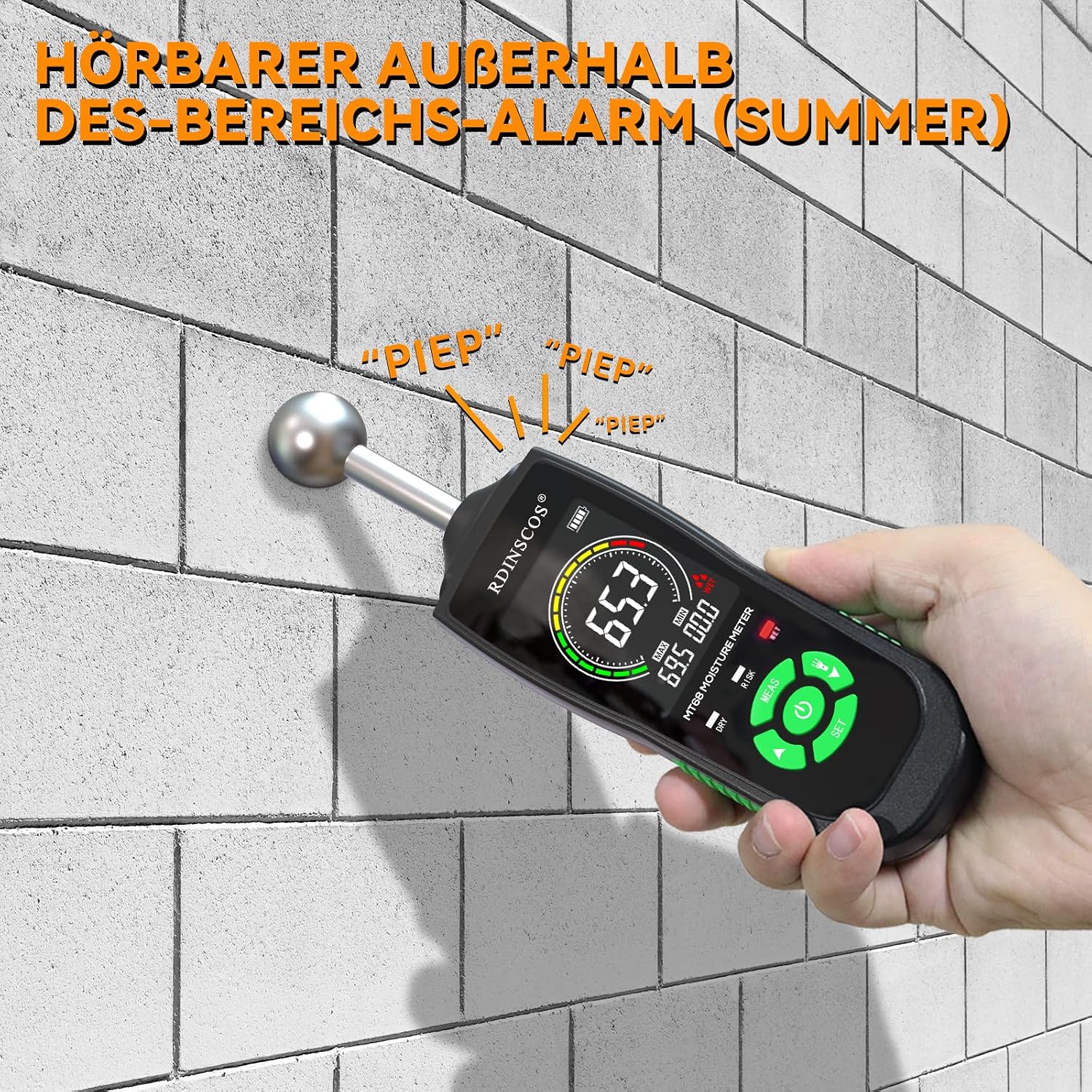 Thumbnail 1 de RDINSCOS Feuchtigkeitsmessgerät – Wand- und Holzfeuchtemesser, zerstörungsfrei bis 40 mm
