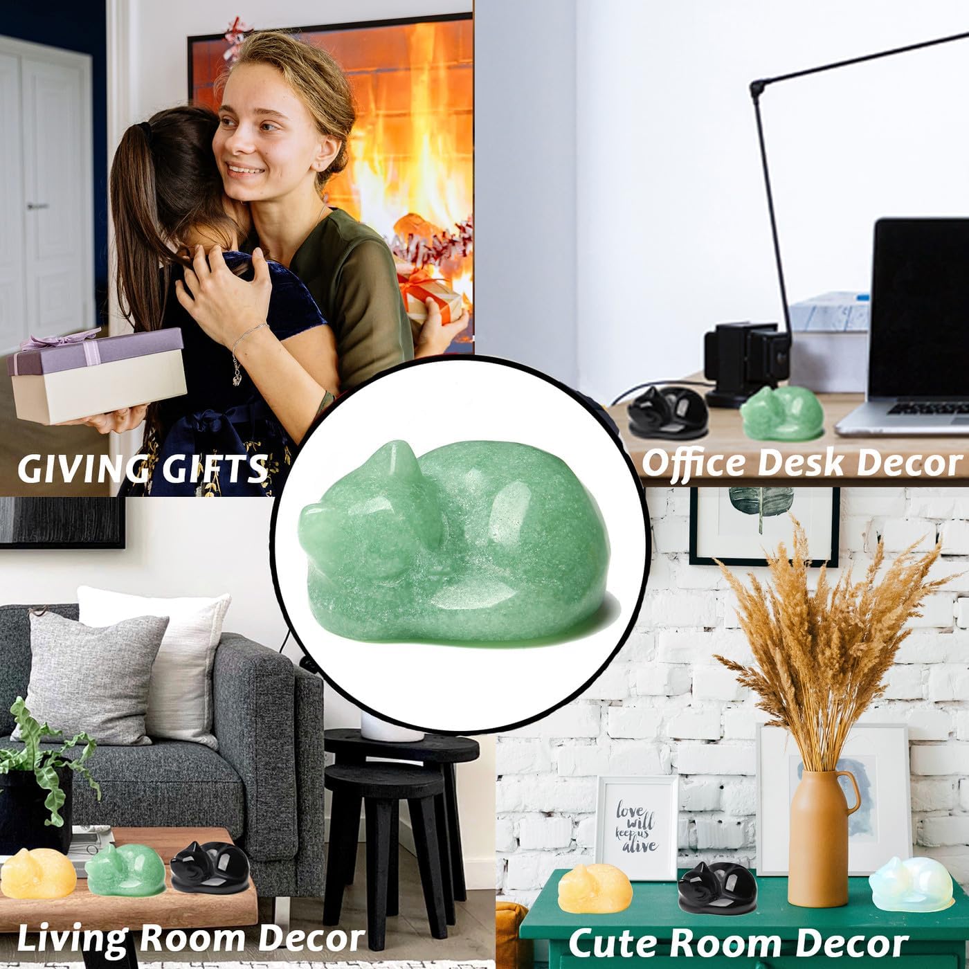 Detalle de XIANNVXI Green Sleeping Cat Ornament 38mm Aventurine Crystal Figurine